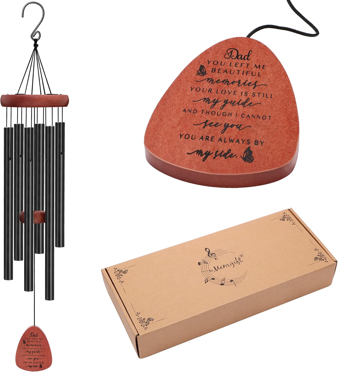 Memgift Memorial Wind Chimes for Loss of Loved One - Sympathy Gift for Loss of Father - Outdoor Bereavement Wind Chime for Dad - Garden & Patio Remembrance Windchime
