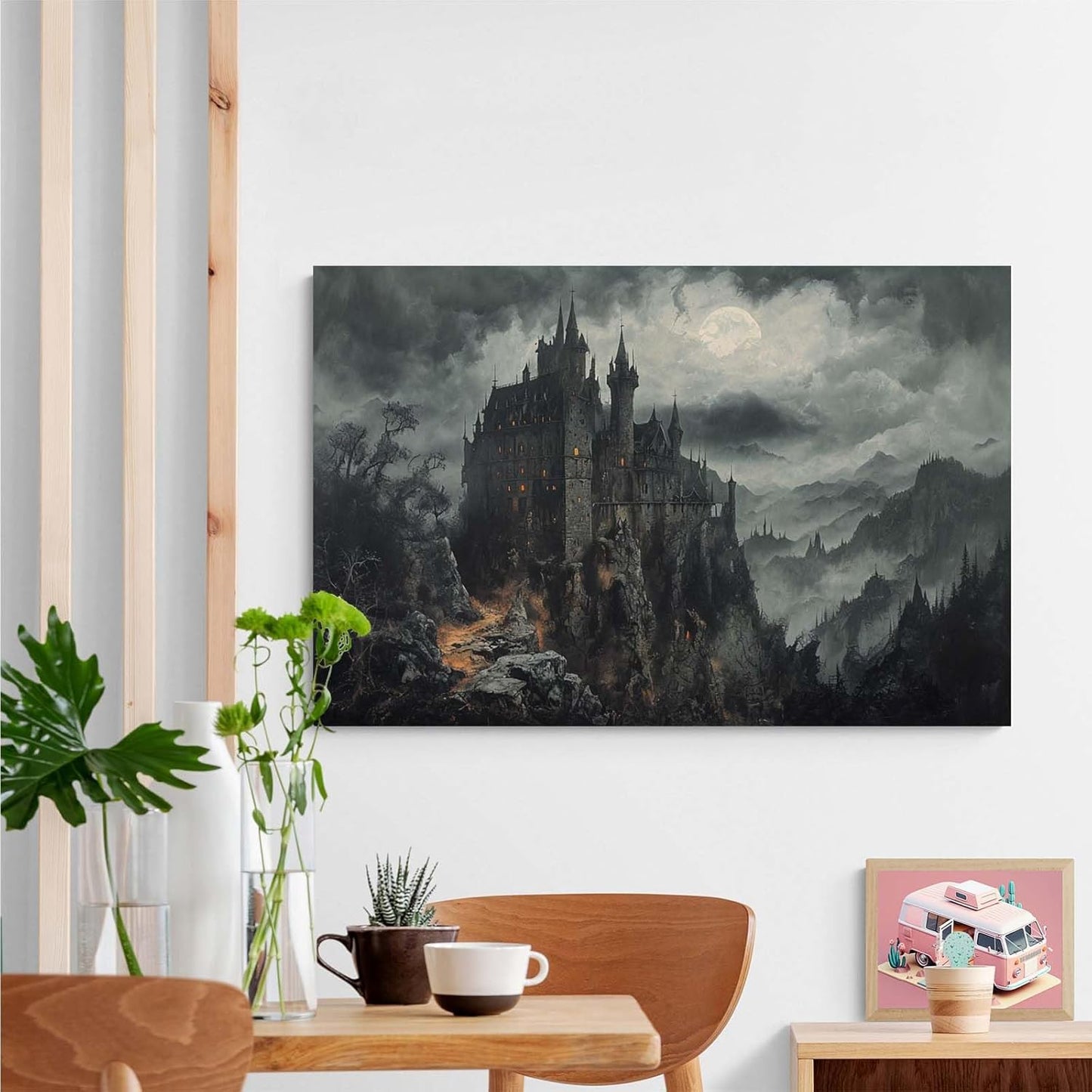 Vintage Castle Poster Dark Academy Victorian Gothic Castle Wall Art Poster Moody Mystical Art Print Suitable for Home Living Room Bedroom20x30in Wood Framed