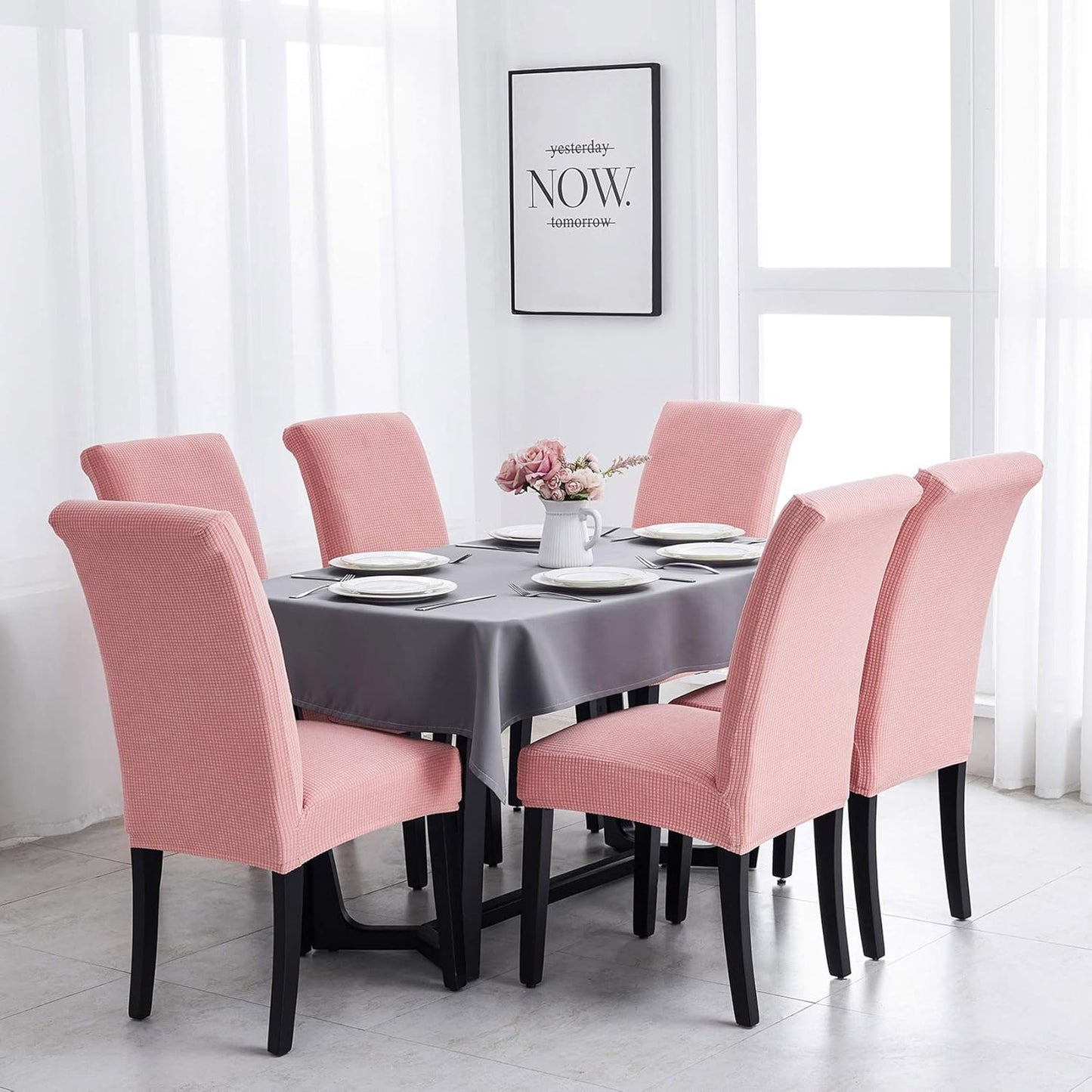 Joccun Chair Covers for Dining Room Set of 8, Dining Chair Slipcovers Stretch Dining Room Chair Covers Seat Protector,Washable Parsons Chair Cover for Home,Hotel,Banquet(Dusty Pink,8 Pack)
