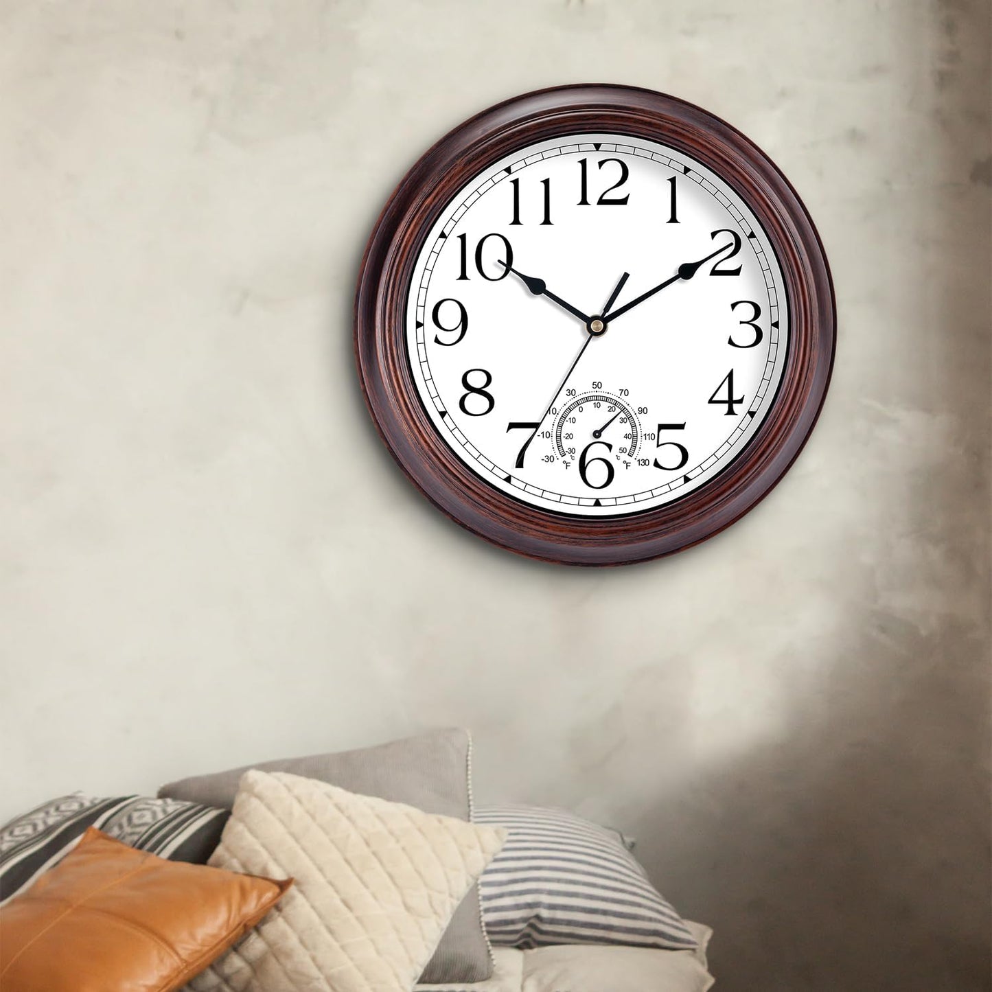 10 Inch Outdoor Wall Clock with Thermometers, Vintage Silent Wall Clocks Battery Operated, Retro Non-Ticking Clock Decorative for Living Room, Patio, Kitchen, Office, Bathroom, Bedroom(Bronze)