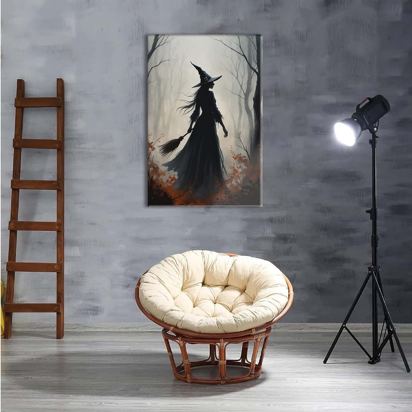 JFHCQJPK Vintage forest witch silhouette poster Halloween mural poster decoration mural art magic suitable for home living room bedroom32x48in Frameless