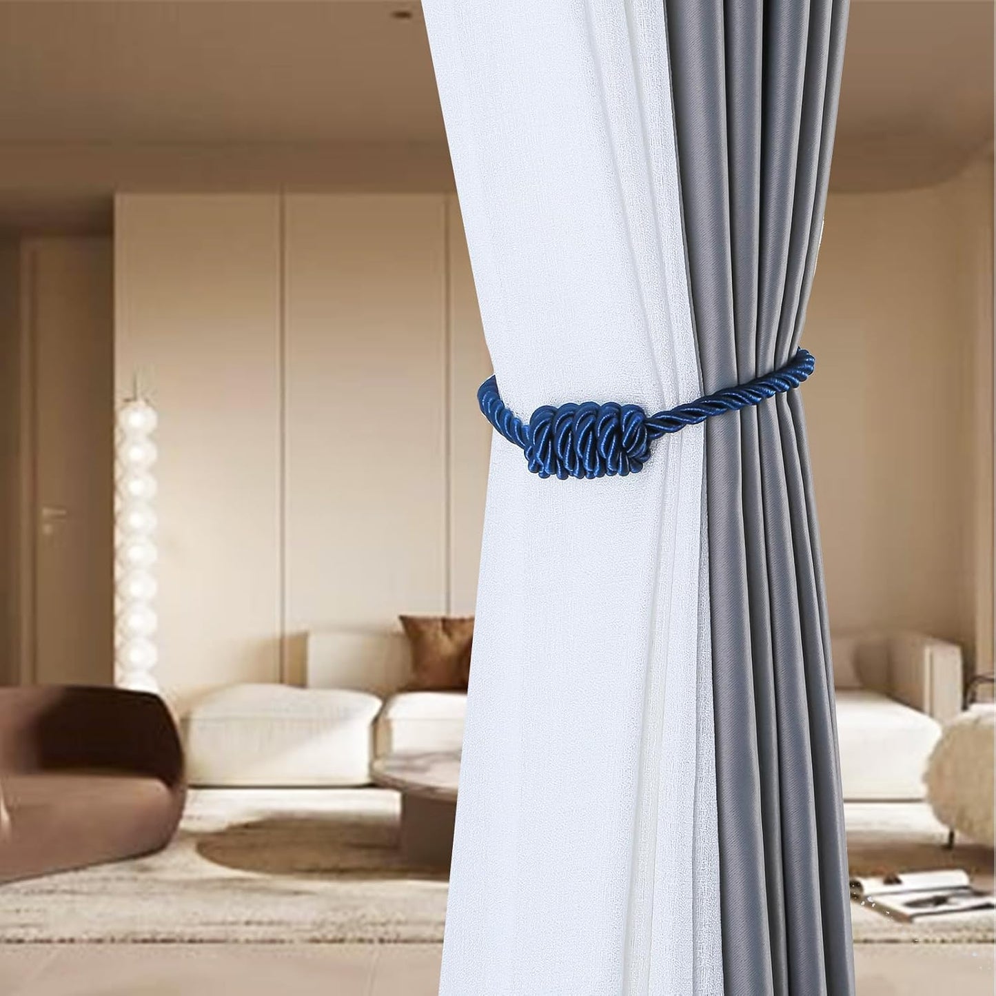 Fenghuangwu 2Pack Magnetic Curtain Tiebacks – Bohemian Style Handmade Woven Tie-Backs for Drapes,Elegant Exquisite Knot Holdbacks,Outdoor Boho & Modern Home Decor（Black