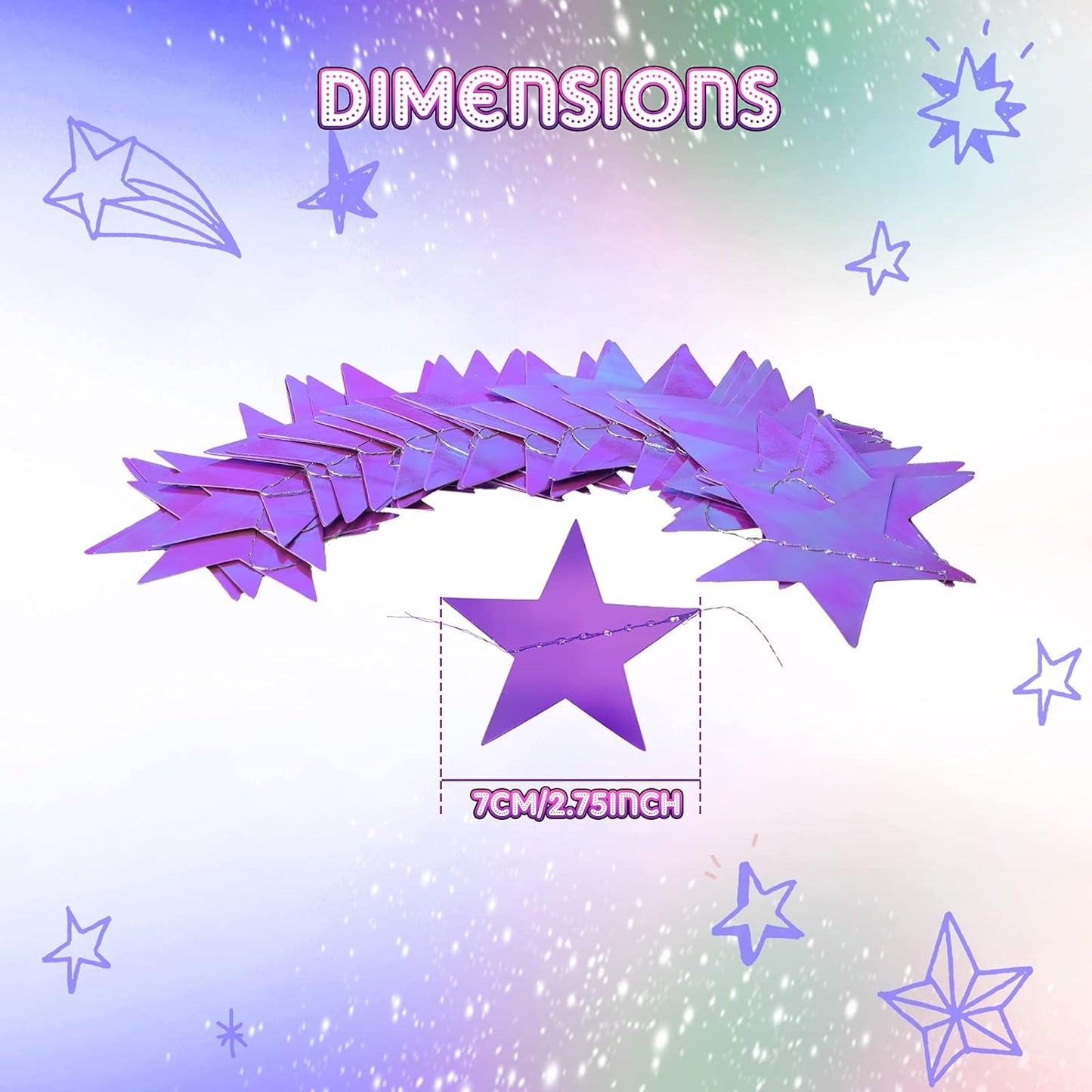 Patelai Glitter Star Garland Banner Decor 130 Feet Star Hanging Bunting Banner Twinkle Backdrop for Homecoming Classroom Wedding Birthday Halloween Christmas Party Supplies(Holographic Purple)