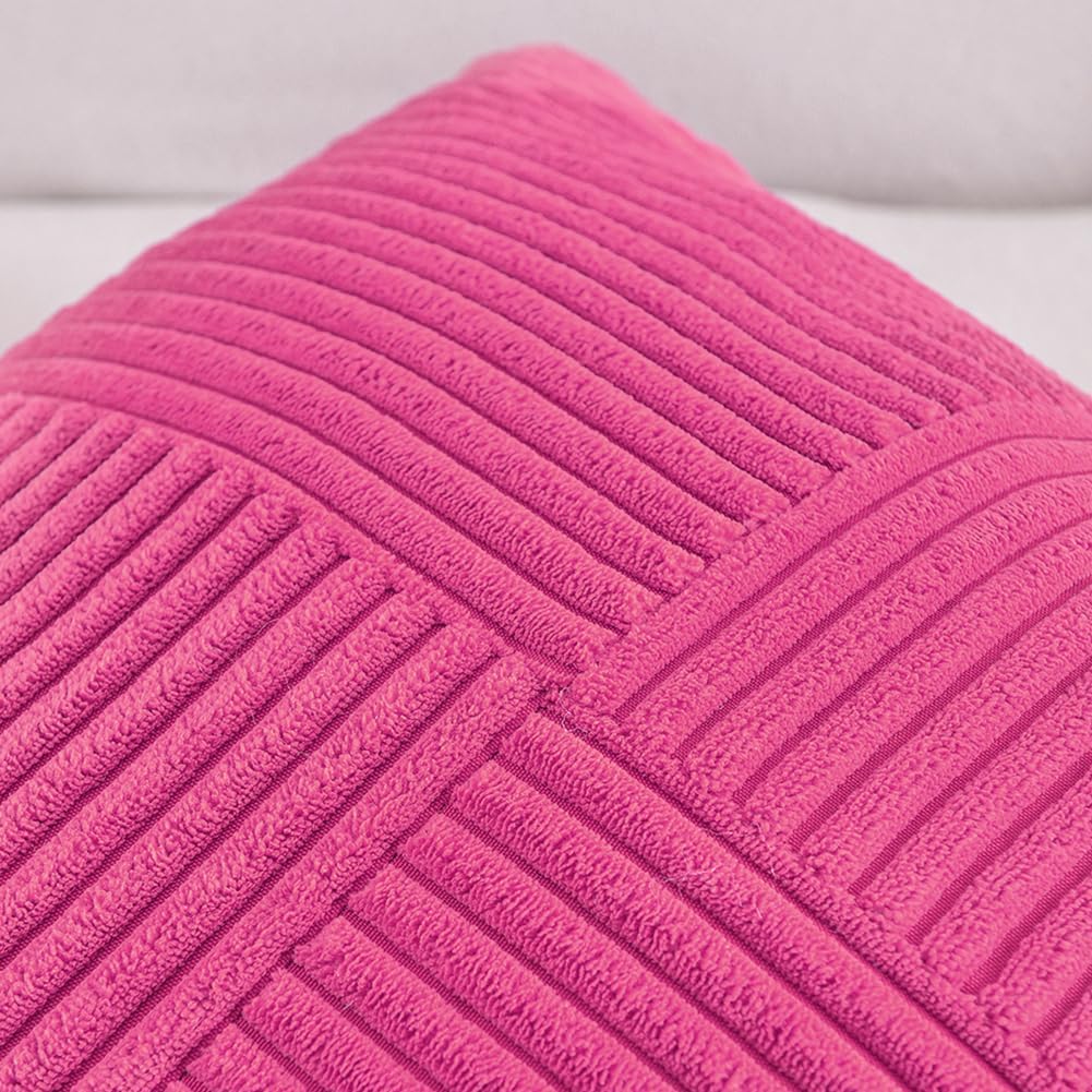 Fancy Homi 2 Packs Hot Pink Decorative Throw Pillow Covers 16x16 Inch for Living Room Couch Bed Sofa, Rustic Farmhouse Boho Home Decor, Soft Corss Patchwork Corduroy Textured Cushion Case 40x40 cm