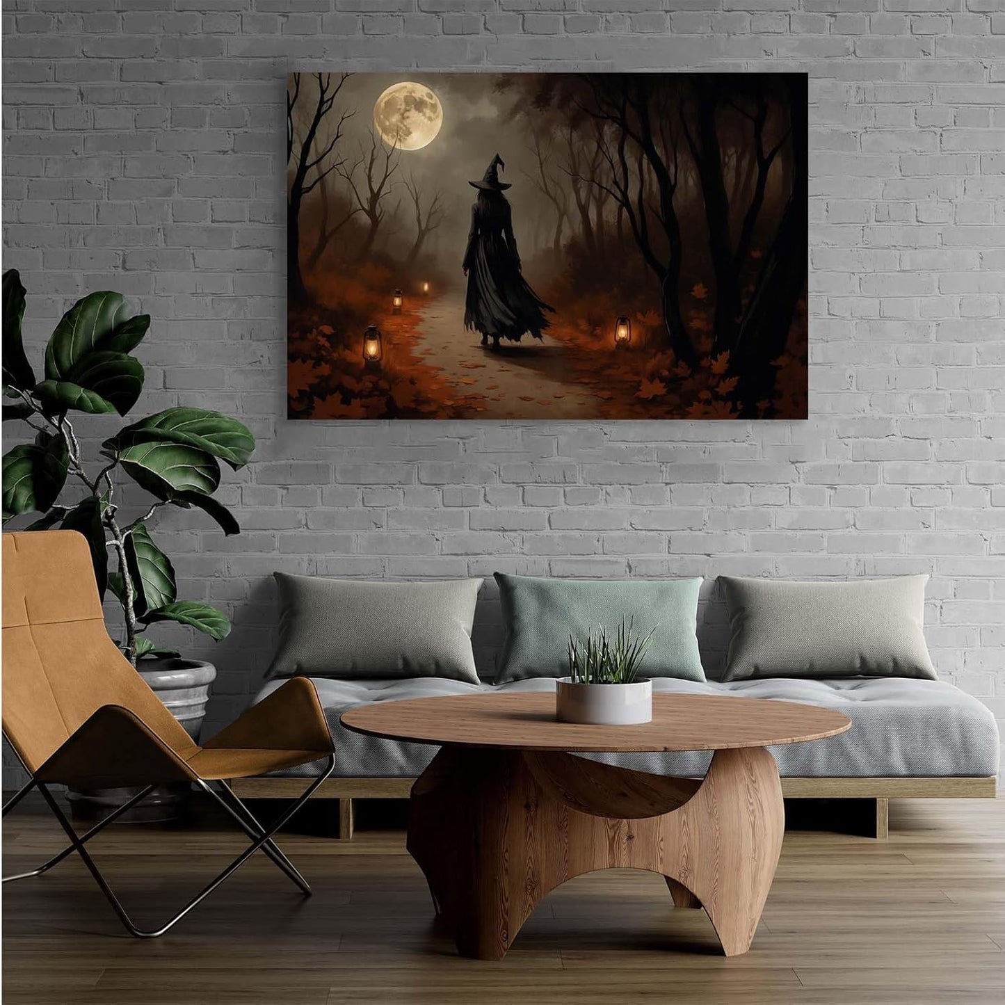 JFHCQJPK Moonlight witch poster dim lantern Halloween decoration Gothic style dark retro college style canvas wall art suitable for living room bedroom28x40in Frameless