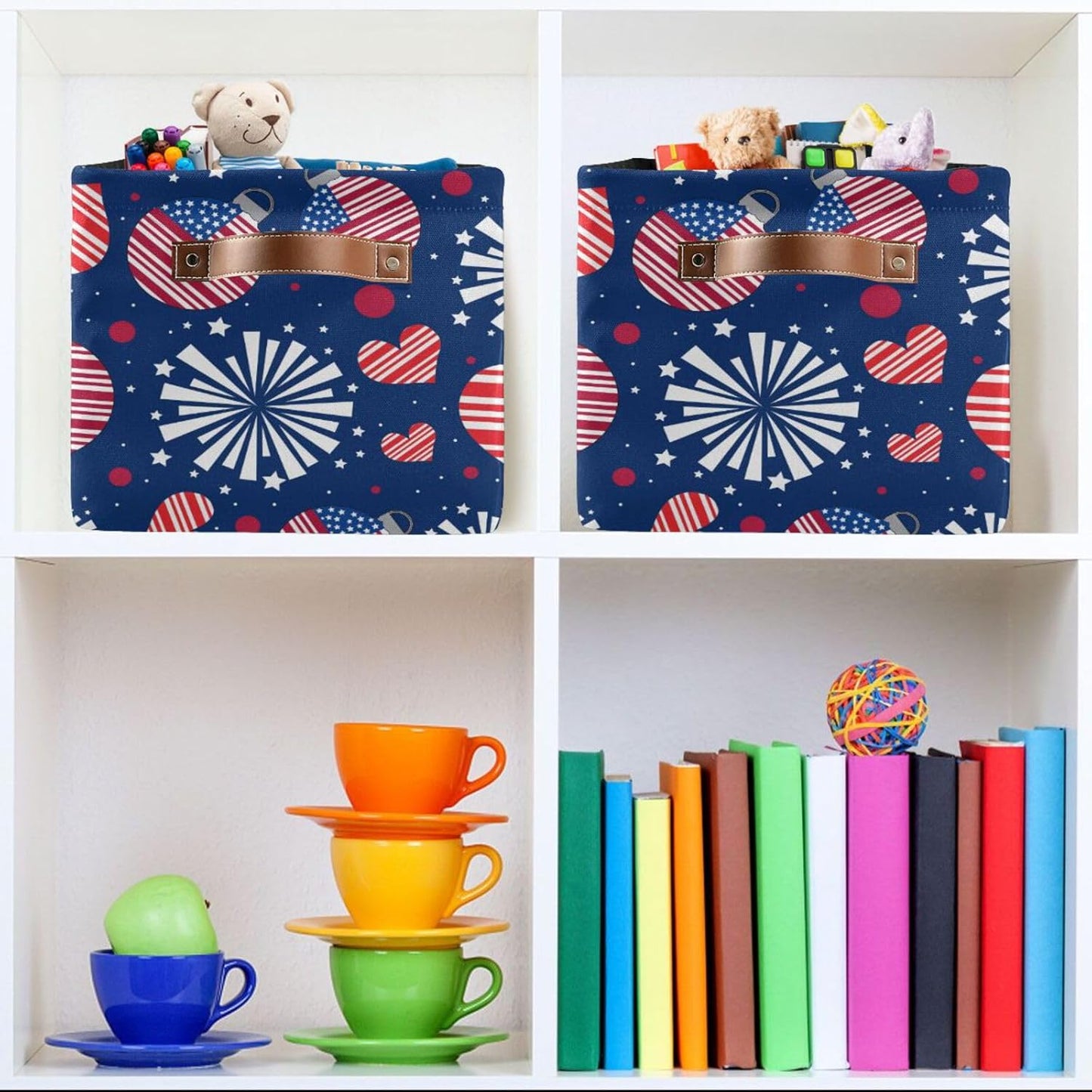susiyo July 4th Storage Bins,2 PACK Storage Basket with Handles Large Foldable Fabric Collapsible Storage Bins Organizer Bag for Storage