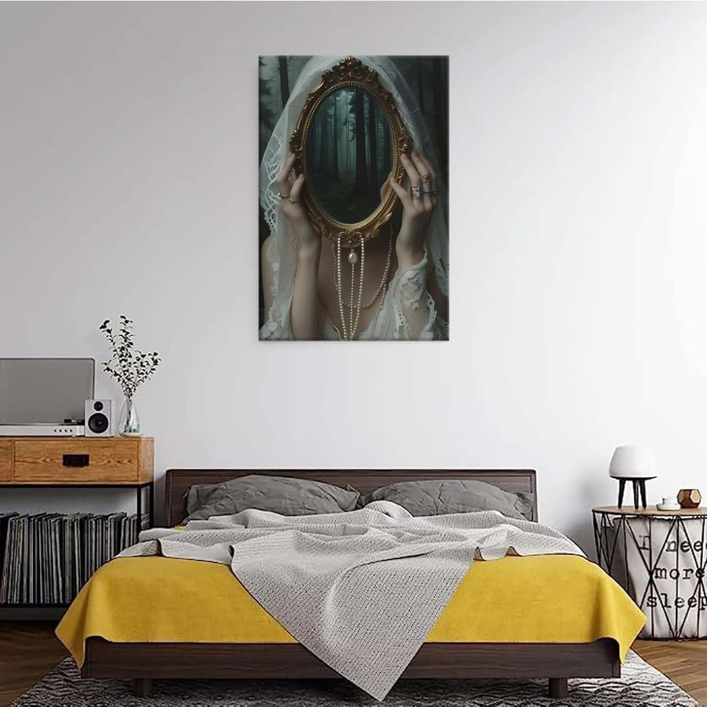 Mirror face covering dark art poster print melancholy gothic painting vintage feminine print victorian style decoration antique art32x48in Frameless