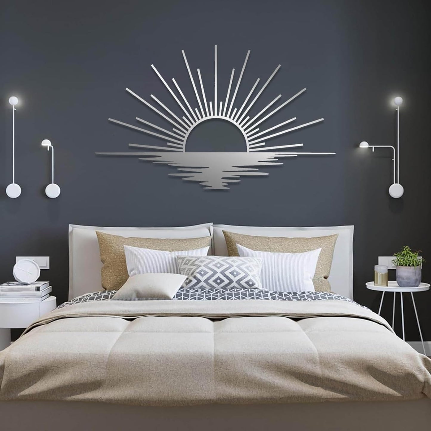 Sunrise Metal Wall Art, Metal Sun Wall Decor, Sun Outdoor Wall Art, Abstract Sunrise Wall Decor, Boho Home Hanging, Living Room Wall Hanging (Gold, 24"x14"/60x36cm)