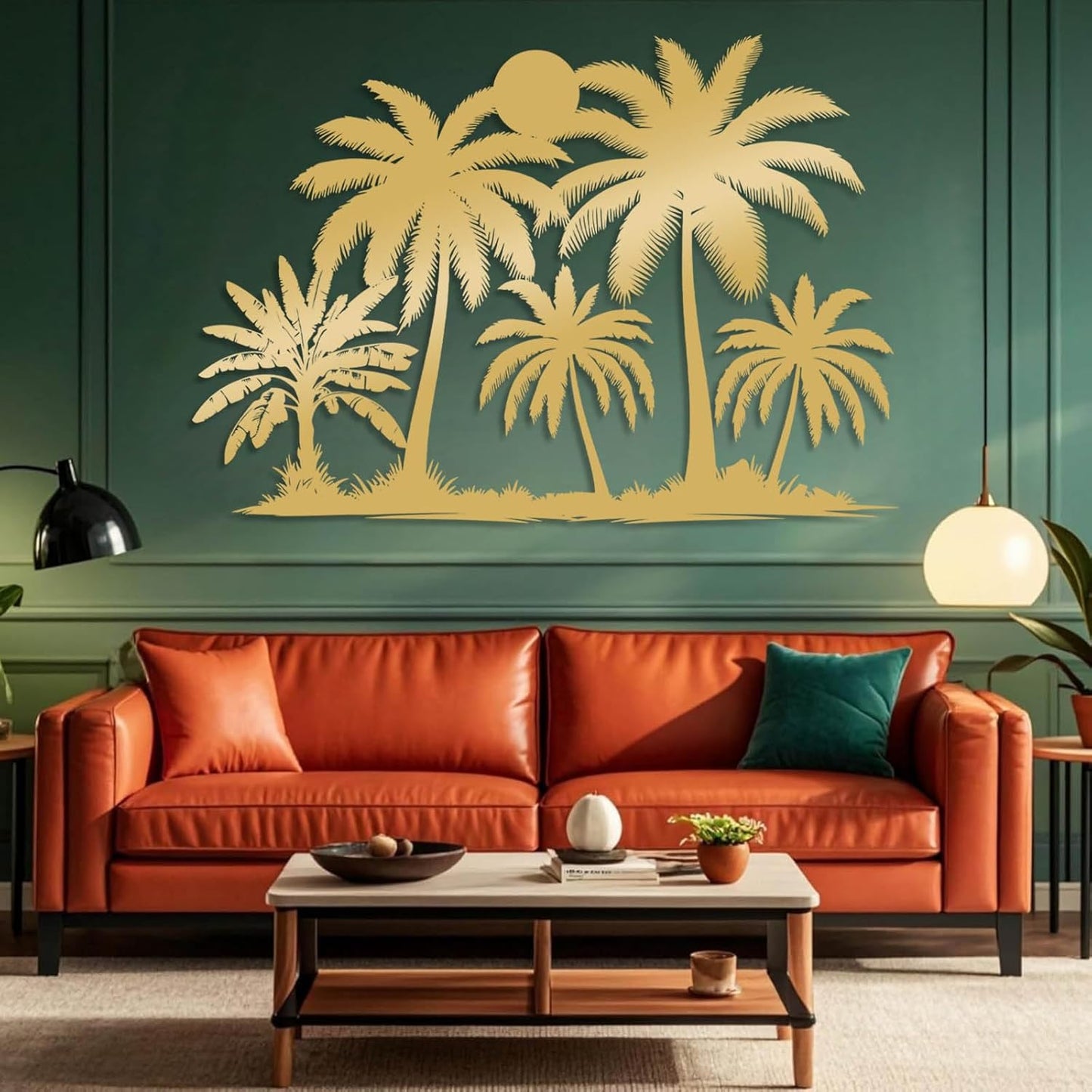 Tuglona Metal Palm Tree with Sunset Wall Decor, Tropical Palm Tree Metal Wall Art, Tropical Wall Decor, Sun Wall Art, Beach Wall Decoration, Coastal Trees Wall Hanging (Black, 24"x16"/60x42cm)