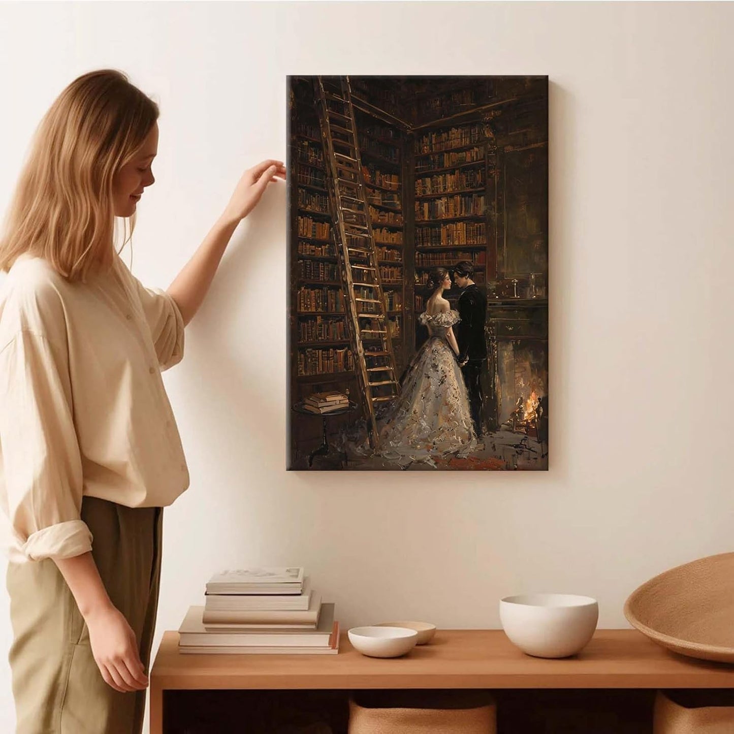 Gothic retro library scene decoration melancholy calm art college style wall aesthetic antique style home decoration suitable for bedroom living room8x12in Wood Framed
