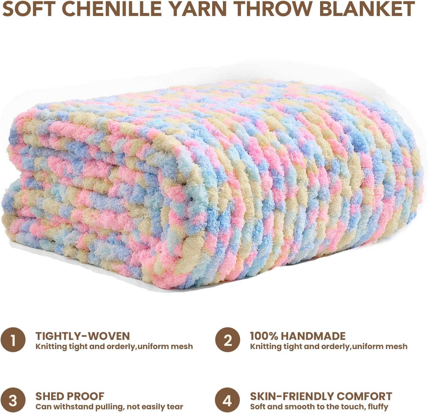 L'AGRATY Chunky Knit Blanket Throw: 60''x80'' Chenille Chunky Knitted Throw Blankets for Twin Bed Couch - Handmade Thick Cable Knit Blanket - Large Crochet Rope Blankets for Home Decor