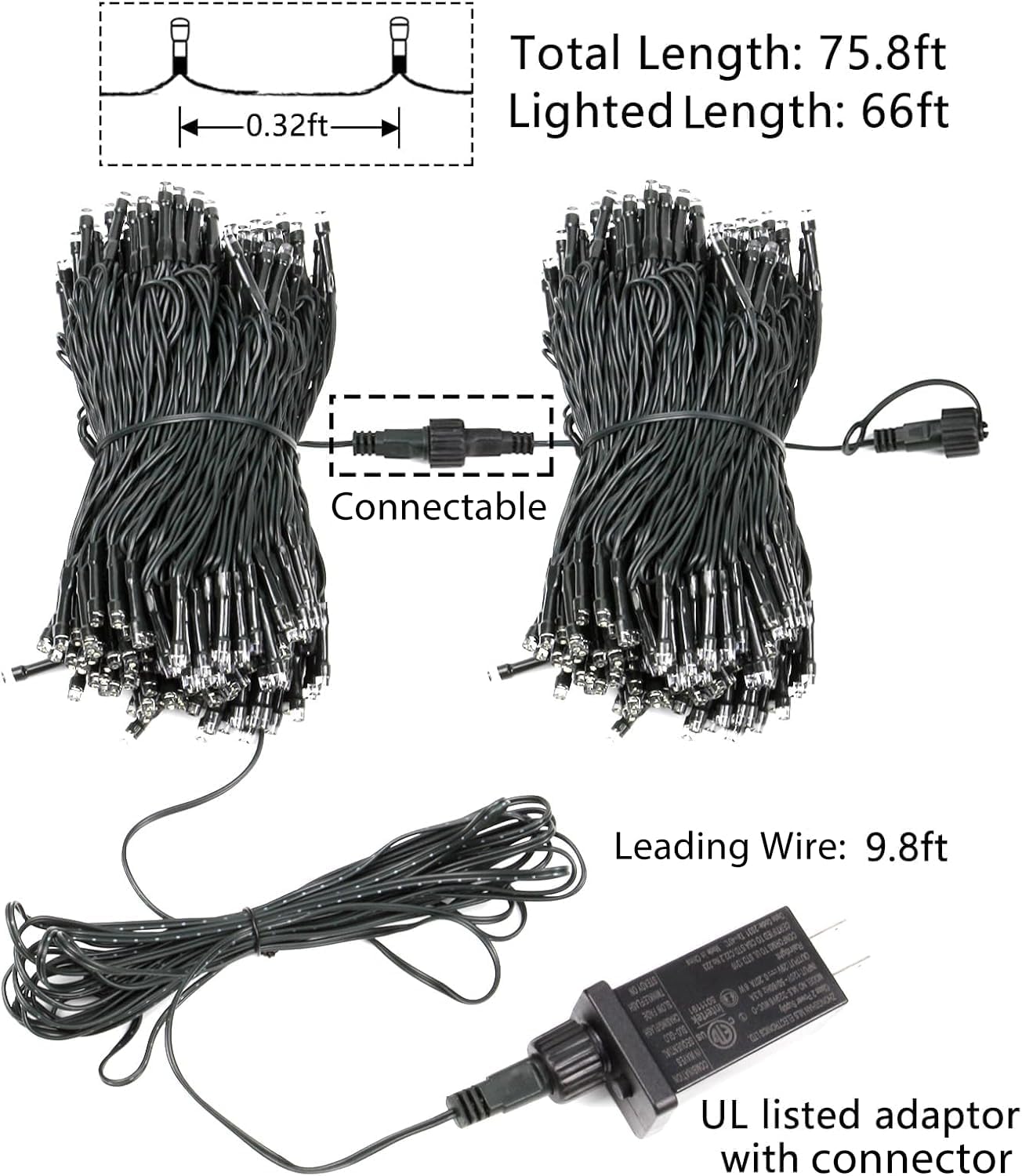 75.8 FT 200 LED Red and Green Christmas Lights Indoor Outdoor, Timer & Memory Function & 8 Modes, Extendable Green Wire, Waterproof Fairy Twinkle String Light for Xmas Tree Holiday Party Garden Yard