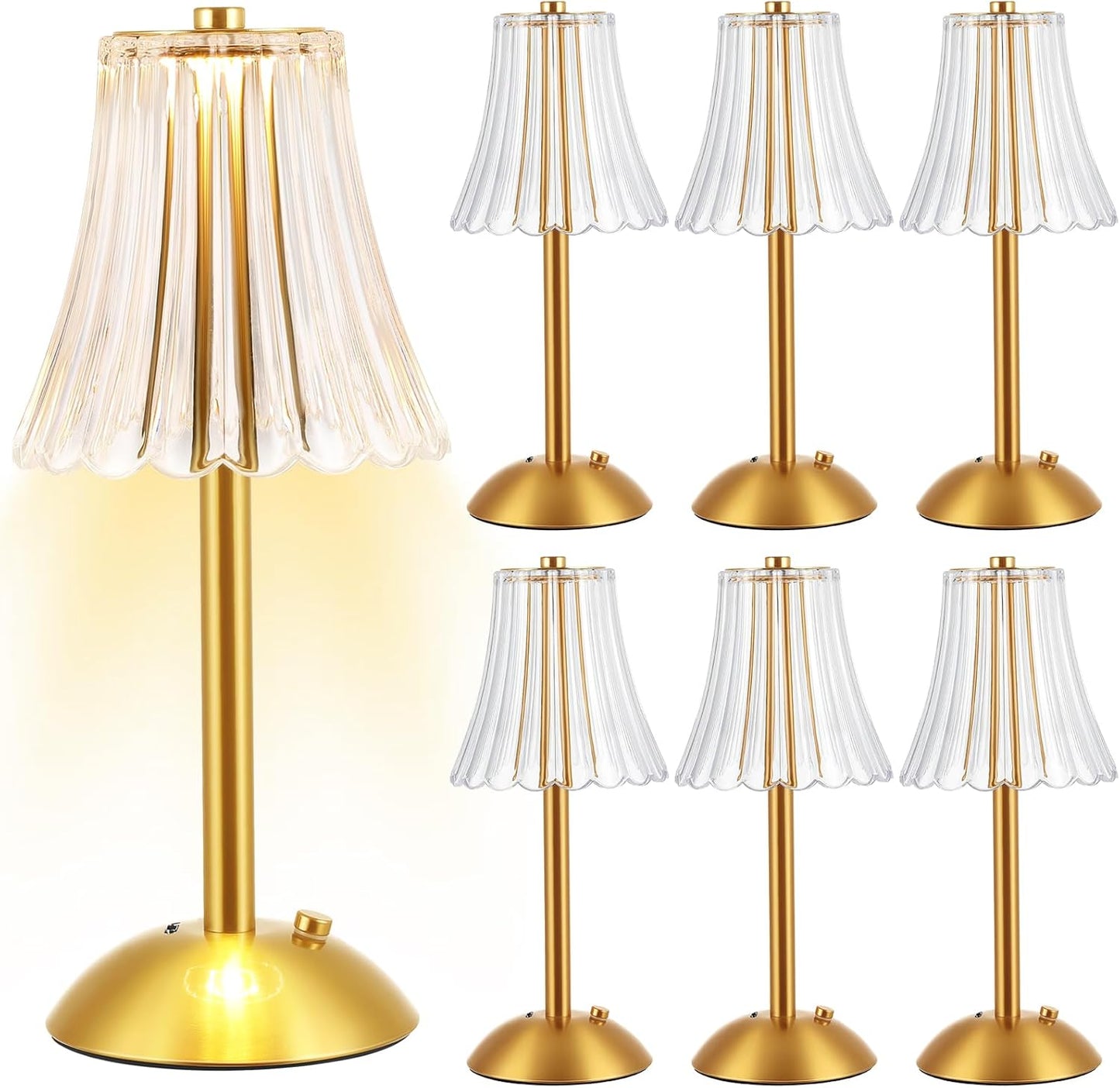 Liliful 6 Pcs LED Portable Cordless Table Lamp Touch Battery Operated Rechargeable Desk Lamp 3 Color Dimmable for Bedroom Living Room Dining (Rose Style,Gold)