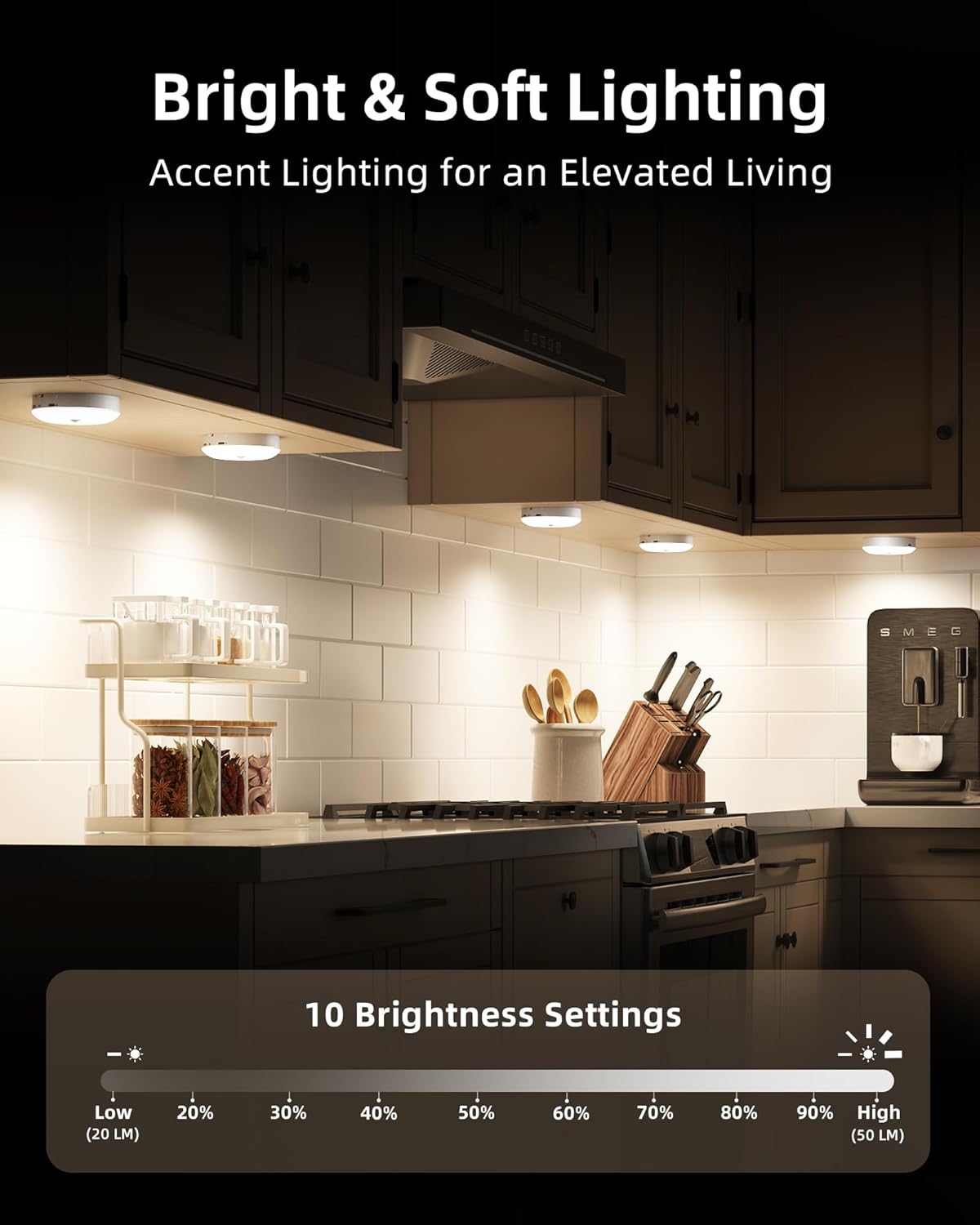 EZVALO Under Cabinet Lighting with Charging Station,1000mAh Rechargeable Puck Lights with Remote, 3 Color Temps & 12 RGB Closet Lights, Dimmable Motion Sensor Lights for Shelf, Kitchen (6 Packs)