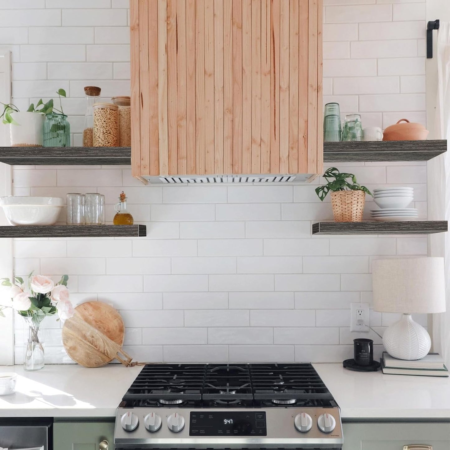 QEEIG Floating Shelves for Wall Bathroom Shelf Bedroom Kitchen Living Room Farmhouse Small Book Shelf 16 inch Set of 4, Grey (015-GY4)
