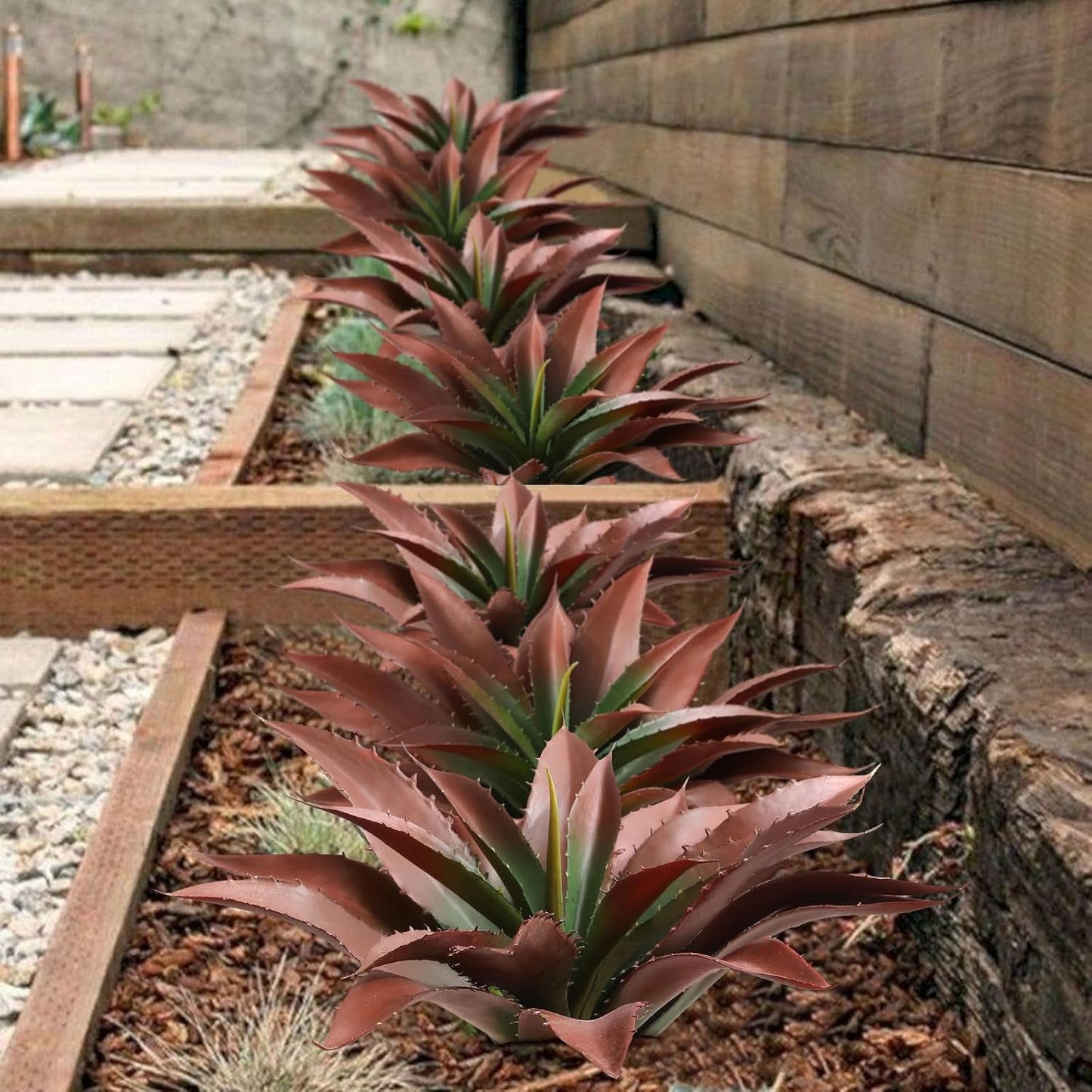 JUSTOYOU Large Artificial Succulents Aloe Plants Real Touch Fake Flowers Unpotted for Home Wedding Festival Arrangement (4, Green-Red)