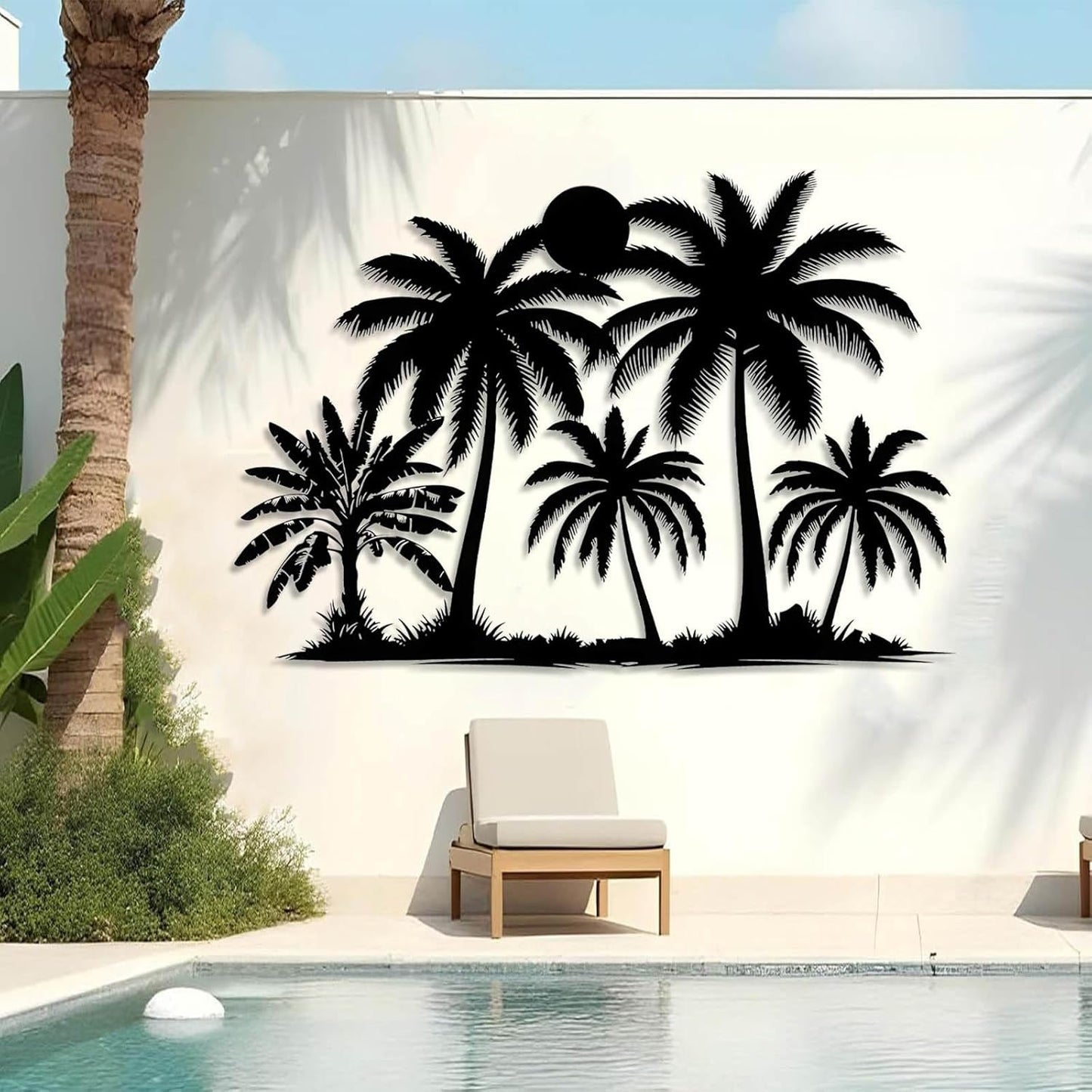 Tuglona Metal Palm Tree with Sunset Wall Decor, Tropical Palm Tree Metal Wall Art, Tropical Wall Decor, Sun Wall Art, Beach Wall Decoration, Coastal Trees Wall Hanging (White, 41"x29"/105x73cm)