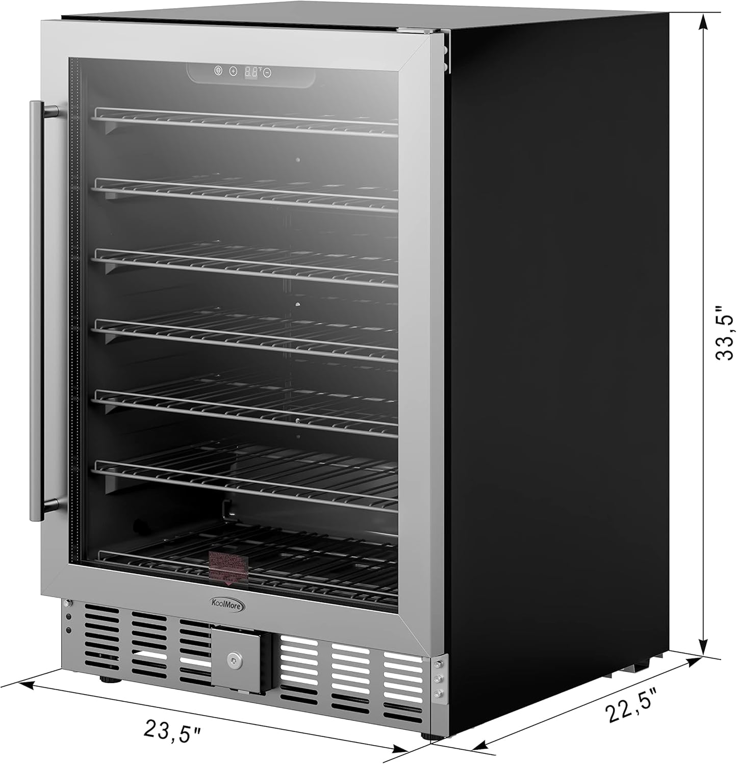 KoolMore 23.4” Inches Small Built-In Glass Door Refrigerator and Beverage Cooler for Soda Cans, 6 Wire Shelves, Adjustable Temperature Range [5.1 Cu. Ft.], 24" Inch (KM-BIR5C-GD)