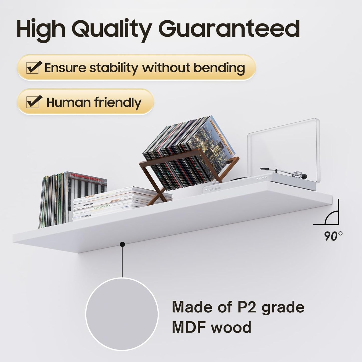Large Floating Shelves for Wall Set of 1 Wooden Wall Shelves 30 in x 12.75 in x 2 in Room Decor Long Shelf with Invisible Wall Mount Bracket for Bedroom Kitchen Living Room White