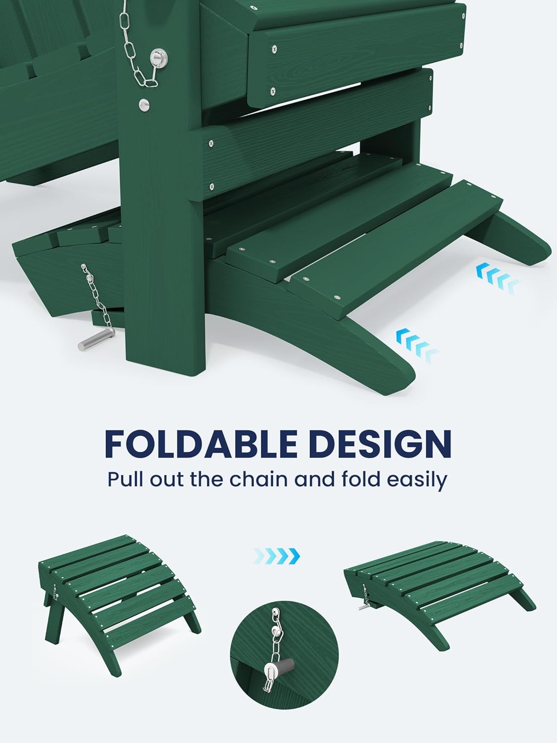 KINGYES Folding Adirondack Ottoman for Adirondack Chair, Green