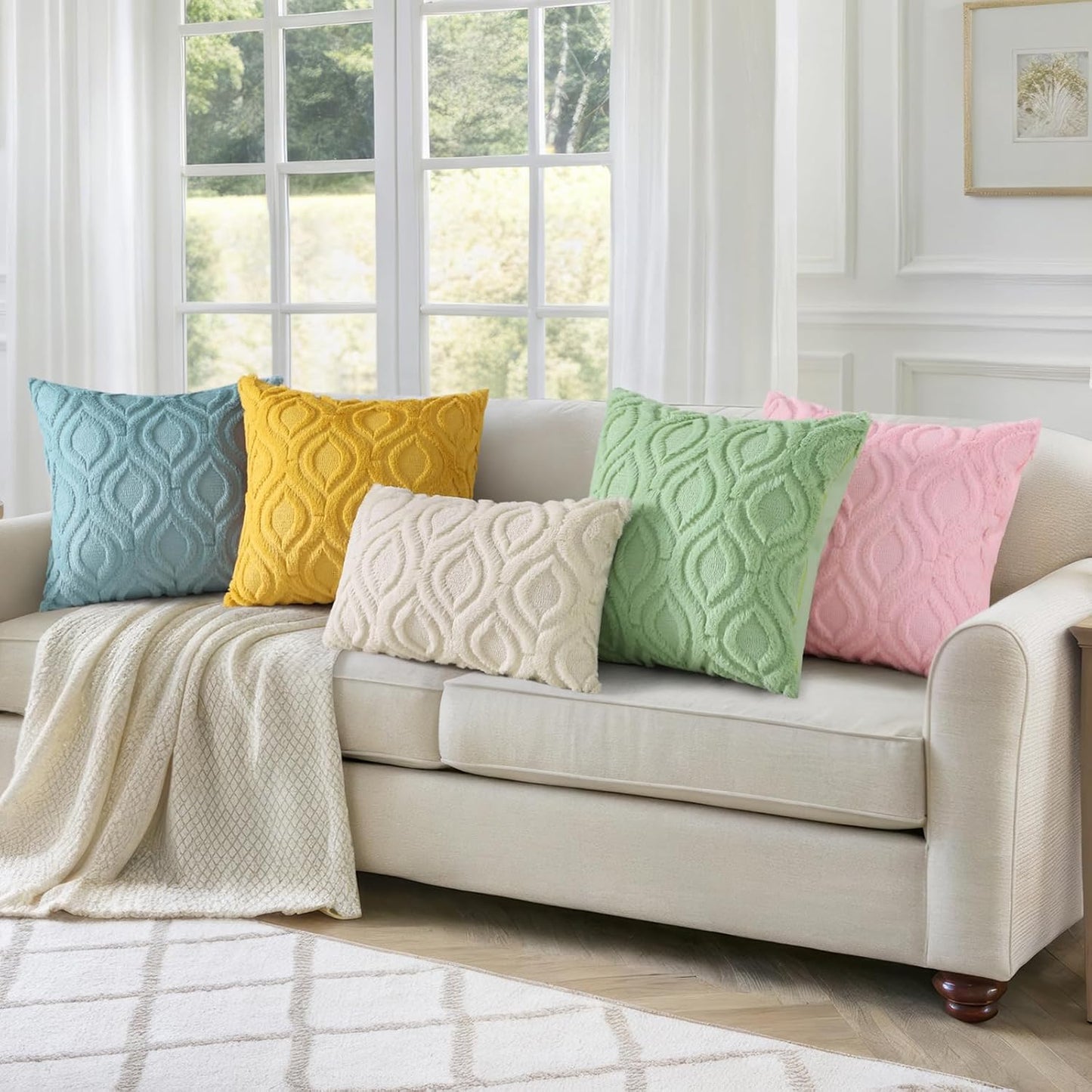 decorUhome Throw Pillow Covers 26x26 Inch Set of 2, Soft Plush Decorative Faux Fur Light Brown Solid Couch Pillow Covers, Accent Farmhouse Neutral Square Euro Pillow Cases for Sofa Bed Living Room