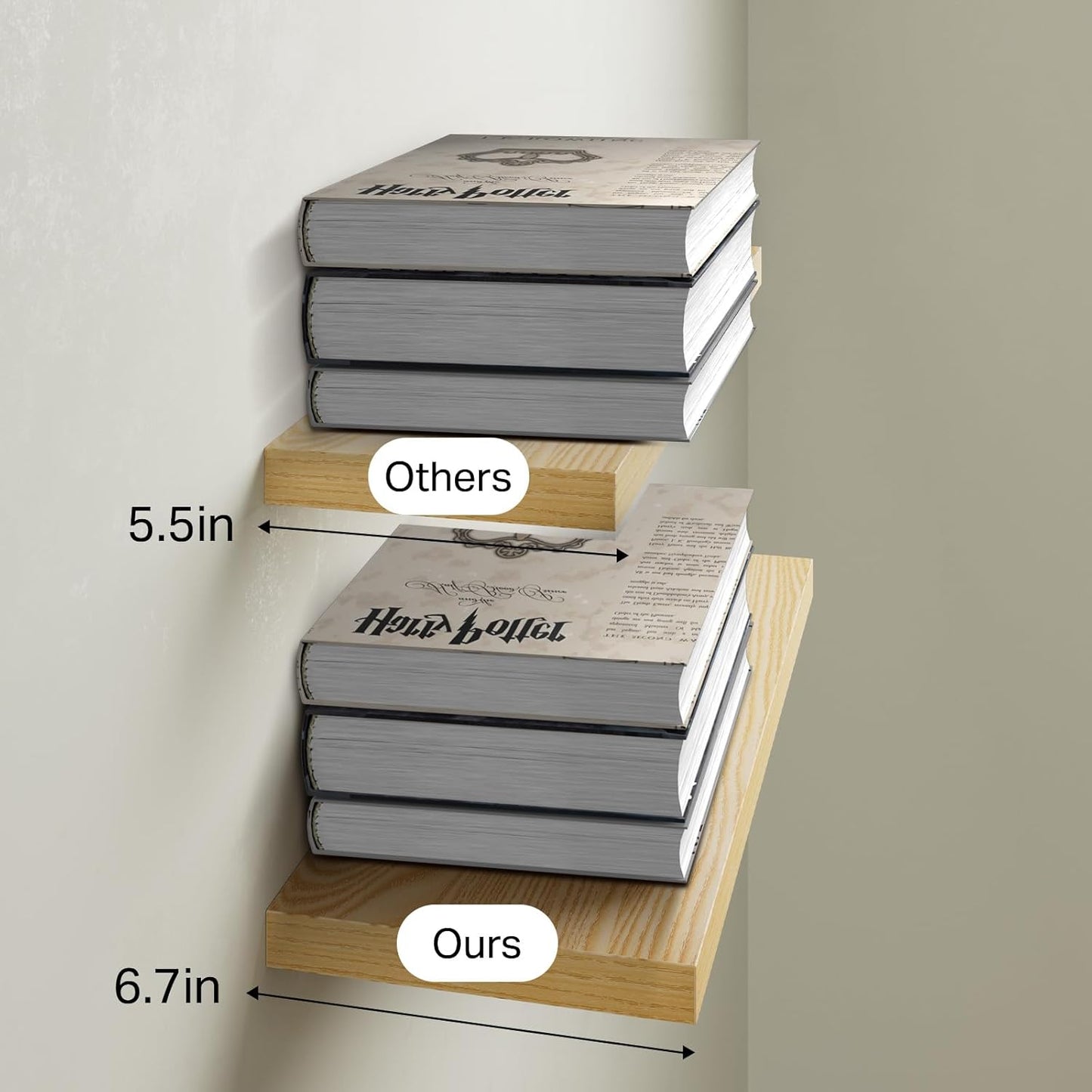 BAYKA Floating Shelves for Wall, Wall Mounted Rustic Wood Shelves for Bathroom, Bedroom, Living Room, Kitchen,Small Hanging Shelf for Books/Storage/Room Decor (Oak-Toned, Set of 3, 15.7in)
