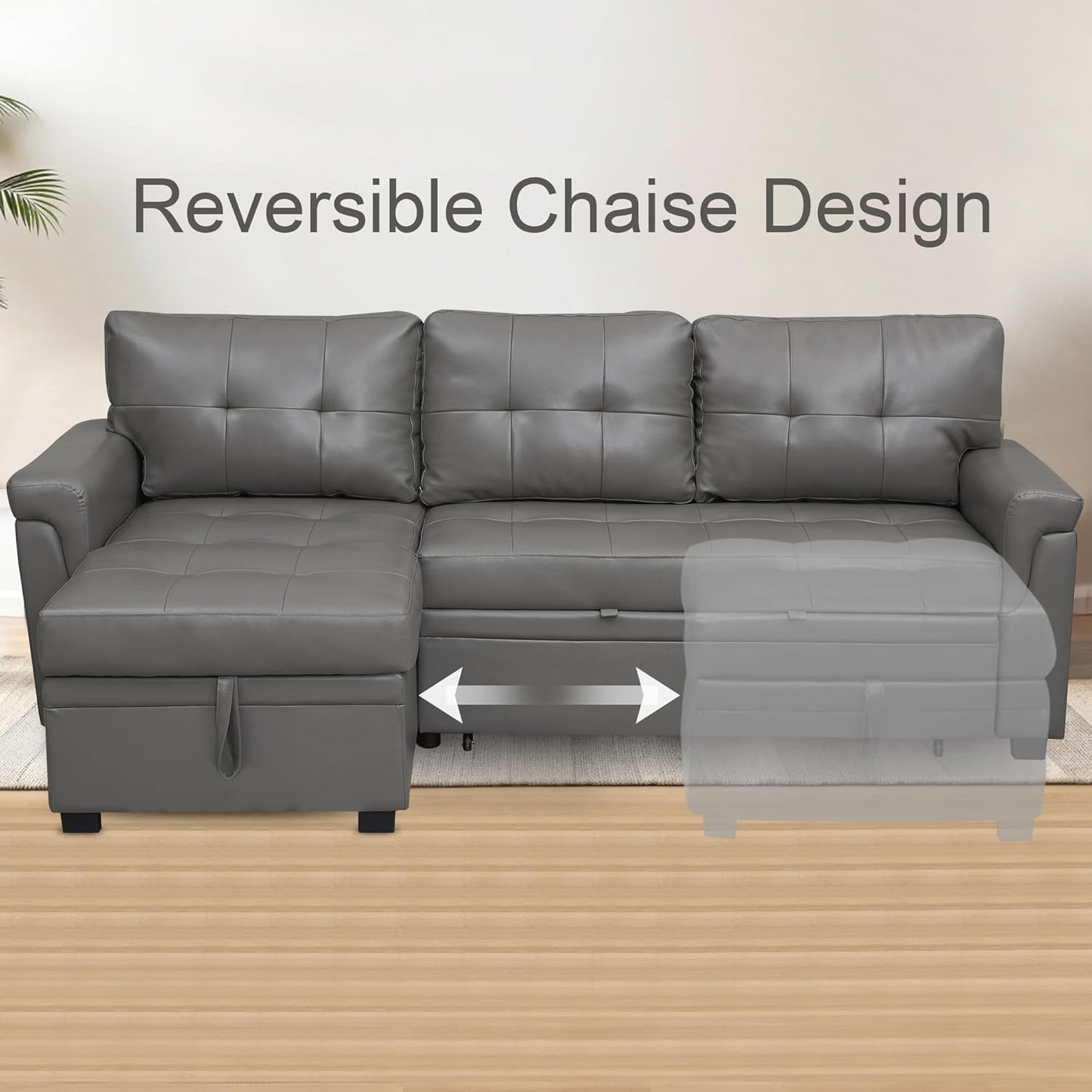 Naomi Home Modern Sectional Sofa with Storage Chaise Gray/Air Leather