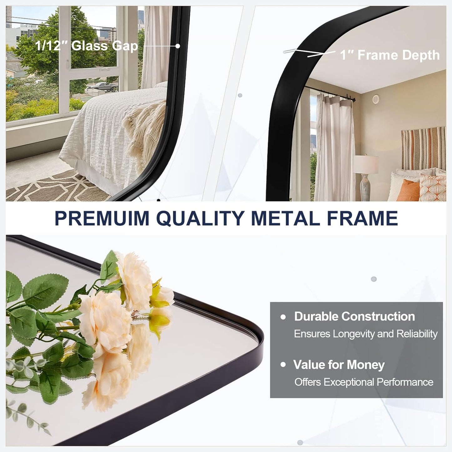 ANDY STAR Black Oblong Mirror, 36x40 Inch Black Oval Mirror for Bathroom with Stainless Steel Metal Frame, Wall Mouned for Bathroom, Living Room, Entryway