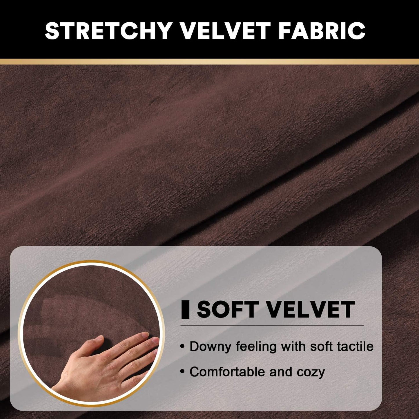 PrinceDeco Velvet Sofa Cushion Covers, Stretch Couch Cushion Covers for Individual Seat Couch Slipcover Sets Furniture Protector for Loveseat Sofa Cushion(Each Width Up to 29.5", Brown)