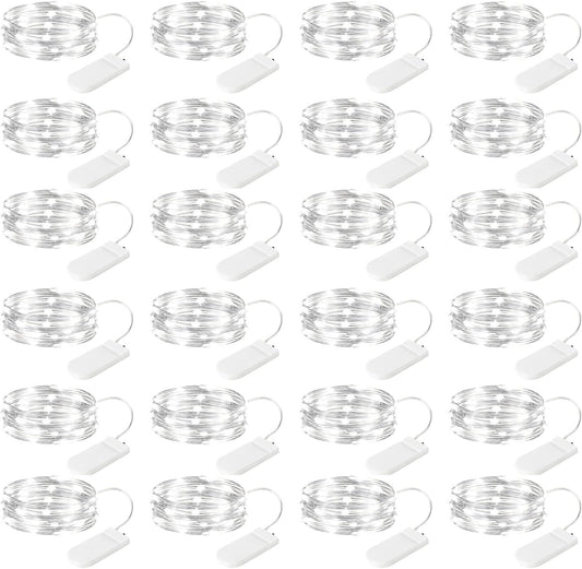 Brightown 24 Pack LED Fairy Lights Battery Operated 7 ft 20 LED String Light Waterproof Silver Wire Firefly Starry Lights for Crafts Wedding Party Bedroom (White)