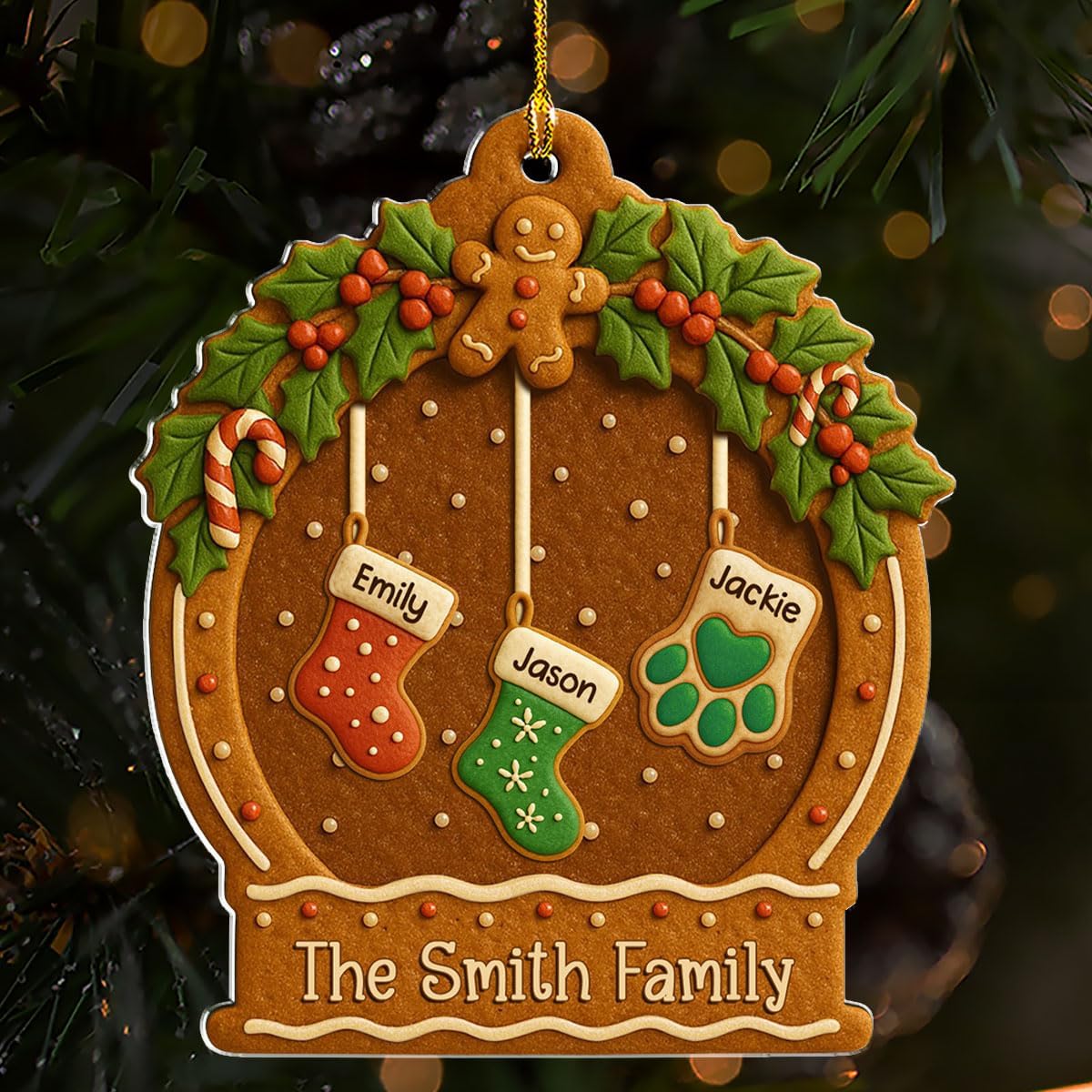 Personalized Family Ornament Christmas Cookies Style - Custom Stockings and Names Acrylic Ornament Gift Stocking Stuffers White Elephant Ideas (5)