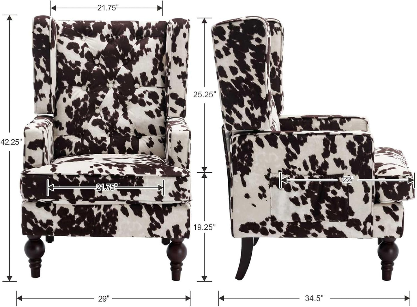DUOMAY Tufted Accent Chair Set of 2, Modern Upholstered Wingback Side Arm Chair for Living Room Bedroom with Wood Legs, Comfy Reading Guest Chair for Office, Milk Cow/Brown