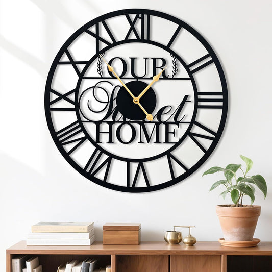 LBC.JzJu24inches/60cm Large Wall Clocks Battery Powered No Ticking Silent Round Black Modern Unique Metal Wall Clocks Suitable Living Room Kitchen Bedroom Fireplace Office Farmhouse。