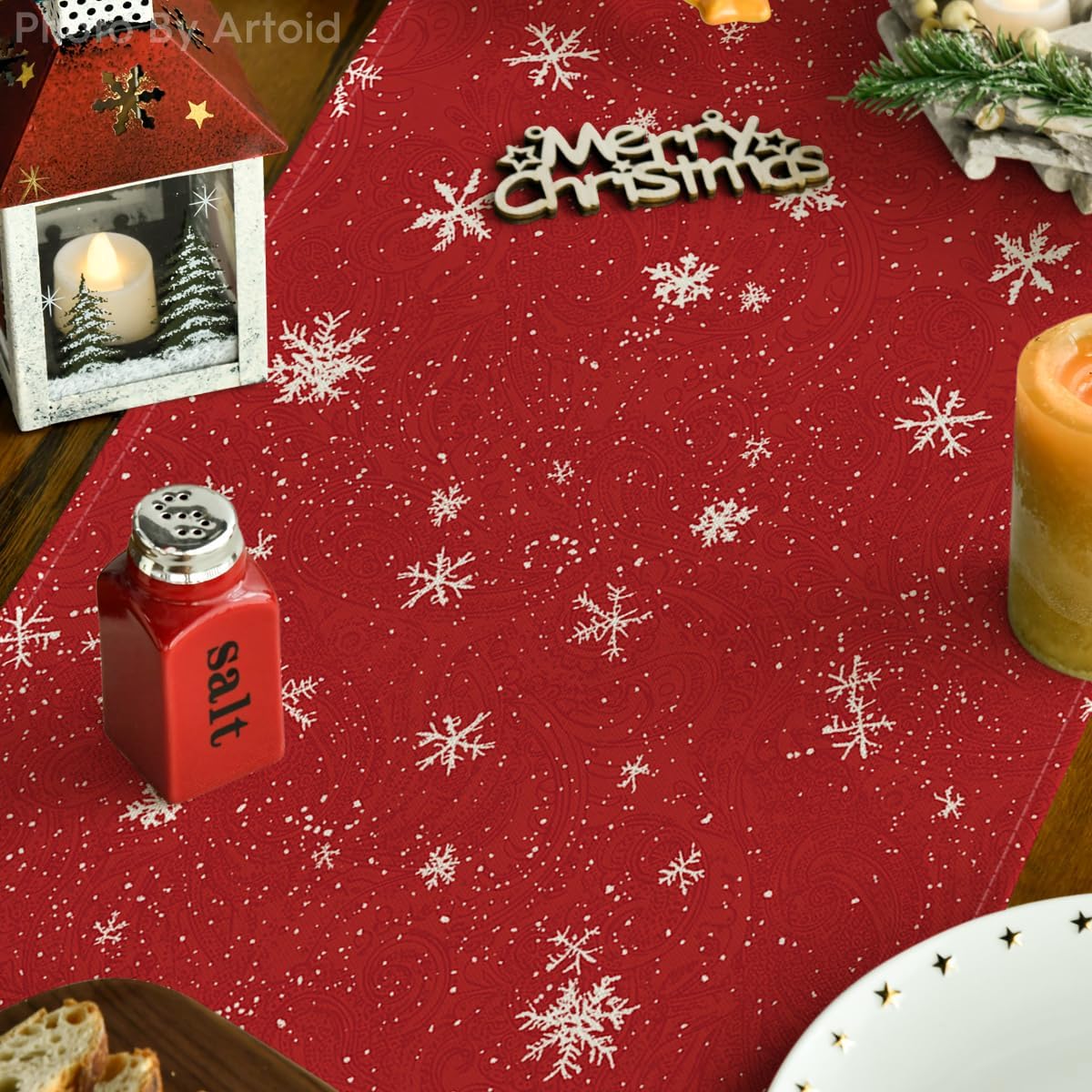 Artoid Mode Snowman Christmas Birds Trees Table Runner, Seasonal Winter Xmas Holiday Kitchen Dining Table Decoration for Indoor Outdoor Home Party Decor 13 x 120 Inch