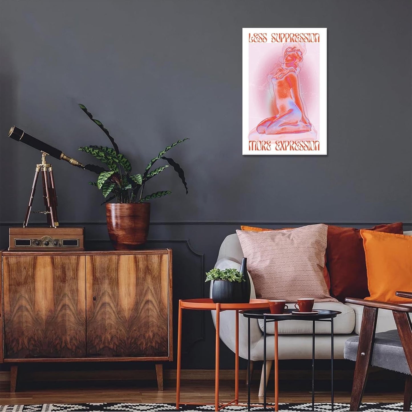 Spiritual Affirmation Art Poster Pink Woman Canvas Wall Art Aesthetic Pictures Sexy Woman Prints Painting Trendy Gradient Aesthetic Wall Decor Living Room Bedroom 16x24in Framed