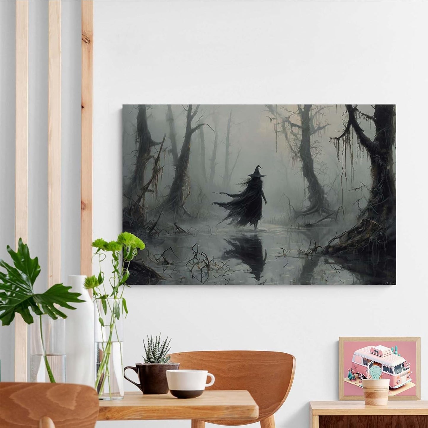 JFHCQJPK Vintage rustic swamp witch poster dark moody wall art gothic horror season halloween print for home decor retro dark moody painting32x48in Frameless