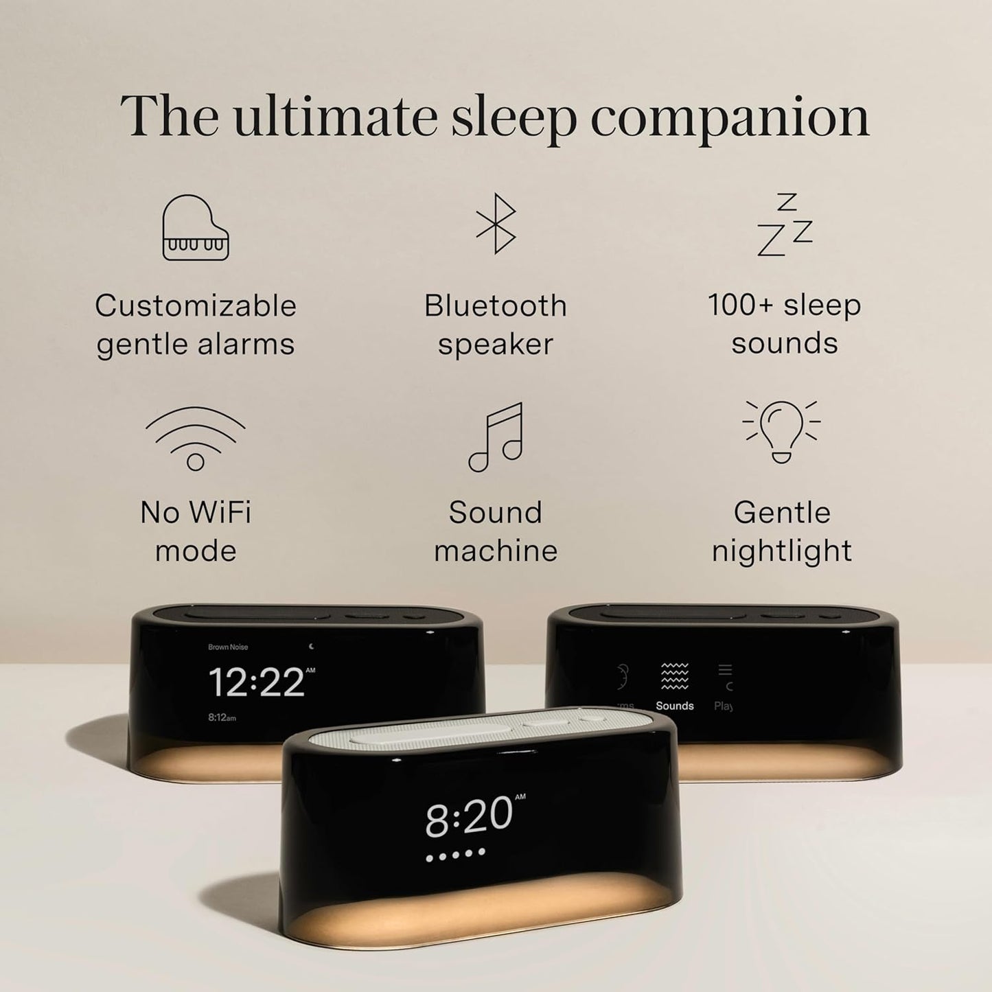 Loftie Alarm Clock with Sound Machine – Smart Alarm Clock with Light, White Noise, Bluetooth Speaker, Night Light Sound Machine, 100+ Sounds, Blackout Mode, No WiFi Mode, Optional Subscription - White