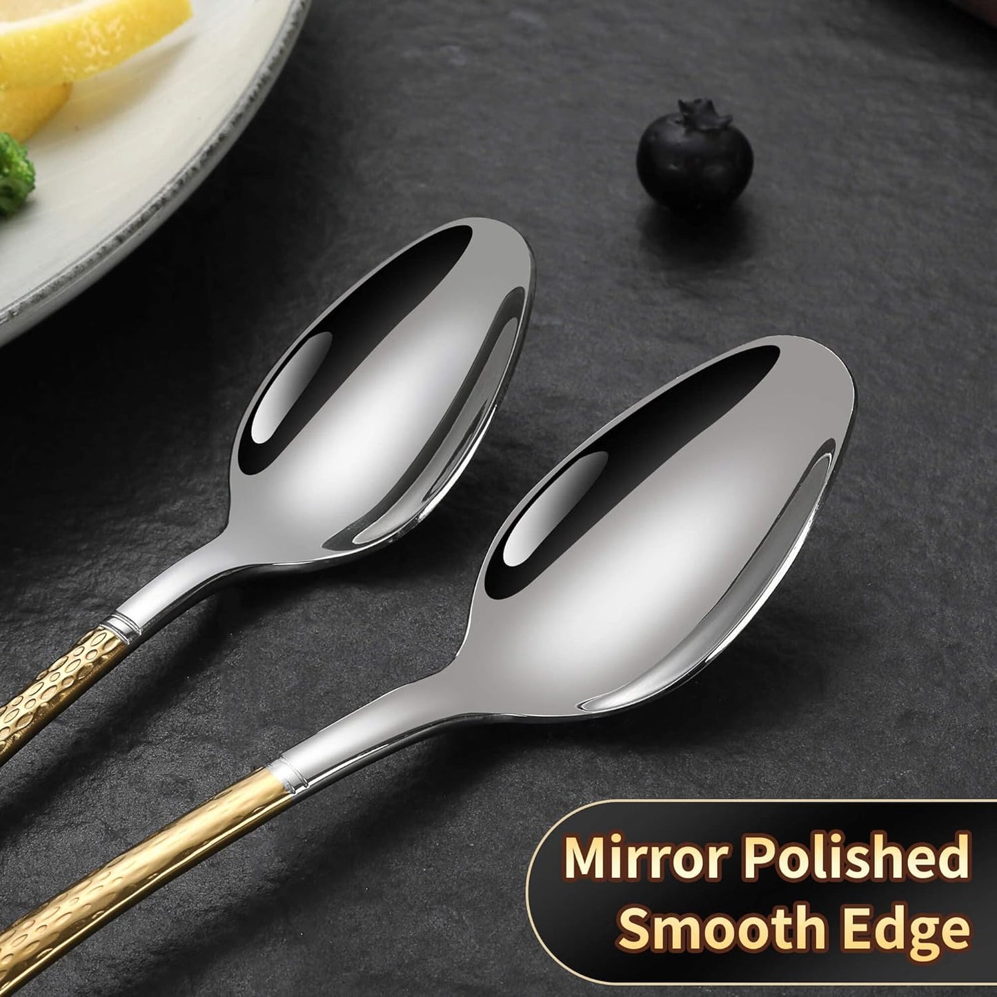 Hammered Silver Gold Silverware Set,20 Piece Modern Flatware Set Service for 4,Mirror Polished Stainless Steel Cutlery Set Utensil Set Tableware,Kitchen Knives Forks Spoons Set,Dishwasher Safe