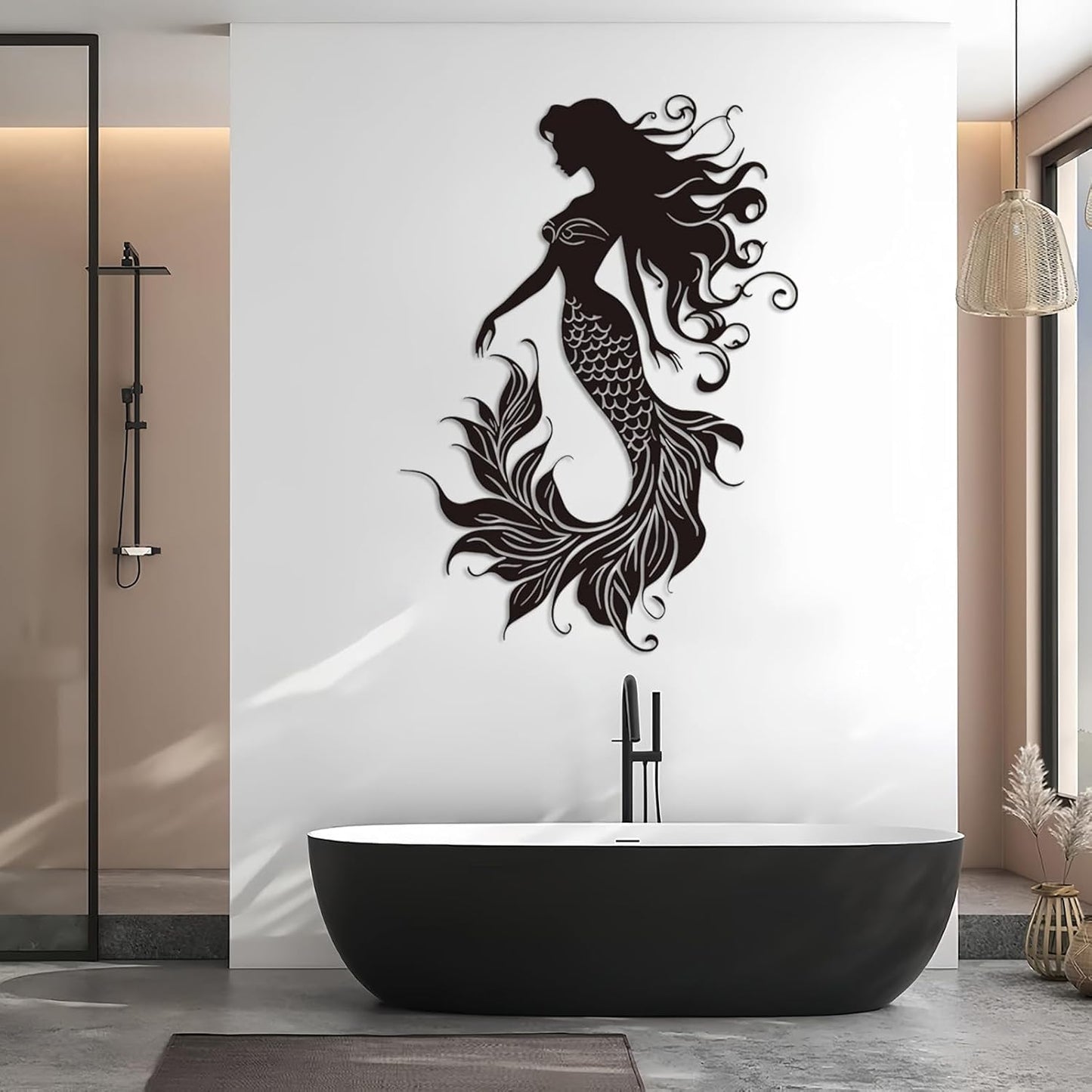 Veplsur Mermaid Metal Wall Art, Metal Mermaid Wall Decor, Marine Biology Wall Decor, Ocean Wall Art, Nautical Wall Hanging, Beach Hanging for Bathroom Bedroom (Gold, 48"x34"|121x86cm)