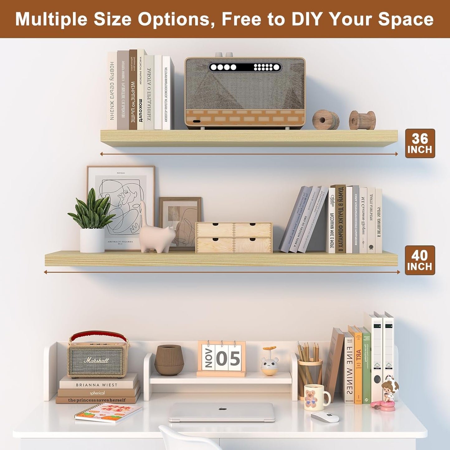48 Inch Floating Shelf 3 Pack Large Floating Shelves for Wall No Drilling Accessories Included Deep Wall Shelves for Living Room Kitchen Farmhouse 48" W x 12" D x 1.2" Oak