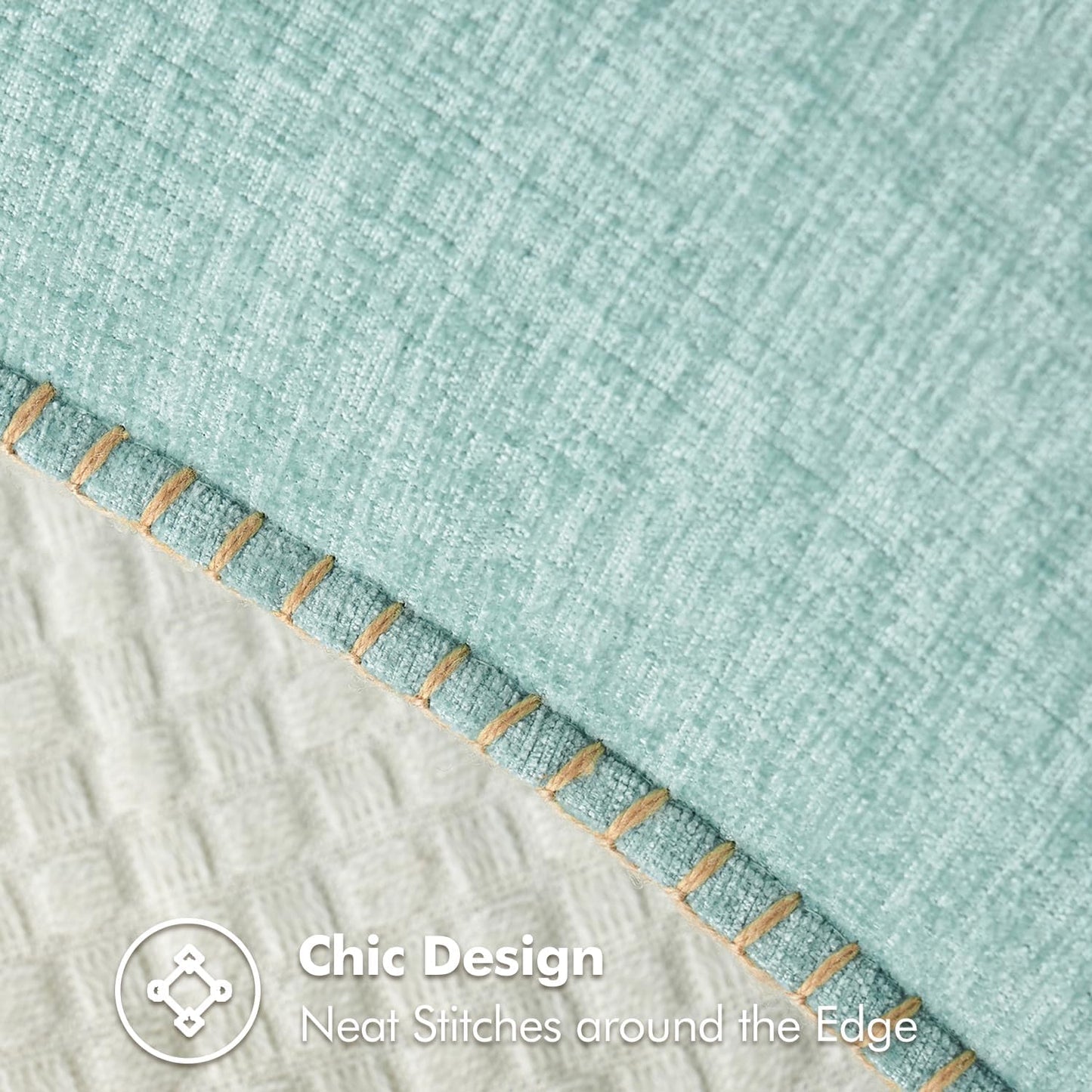 MIULEE Pack of 2 Couch Throw Pillow Covers 16x16 Inch Aqua Green Farmhouse Decorative Pillow Covers with Stitched Edge Soft Chenille Solid Dyed Spring Pillow Covers for Sofa Bed Living Room