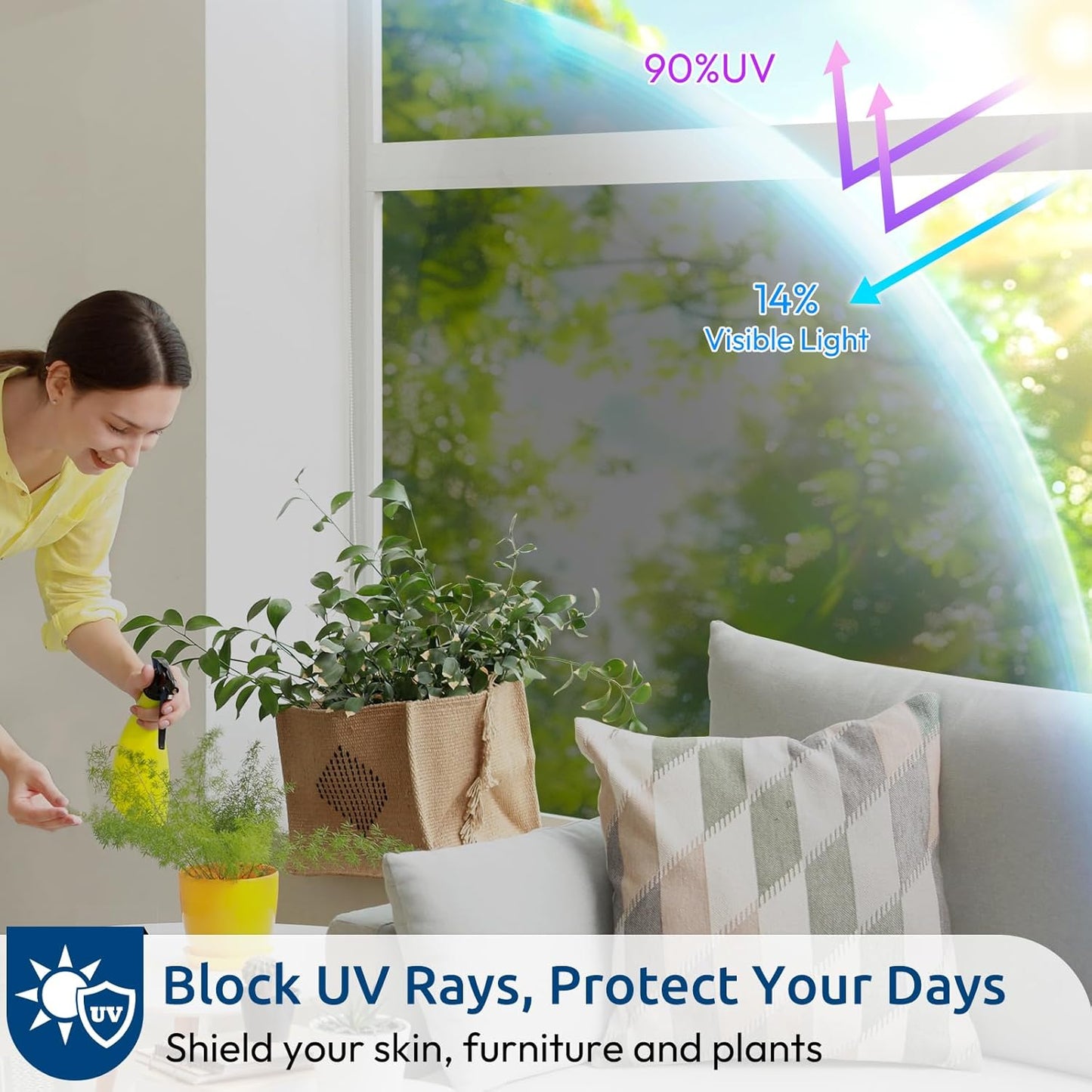 rabbitgoo Window Privacy Film One Way Window Tint for Home, Removable Reflective Heat Sun Blocking Anti UV Glass Door Covering, Mirror Tinting Film House Office, 29.5 in X 13.1 Feet, Black Silver