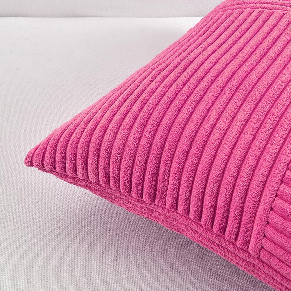 Fancy Homi 2 Packs Hot Pink Big Decorative Throw Pillow Covers 24x24 Inch for Living Room Couch Bed, Rustic Farmhouse Boho Home Decor, Soft Corss Corduroy Patchwork Accent Square Cushion Case 60x60 cm