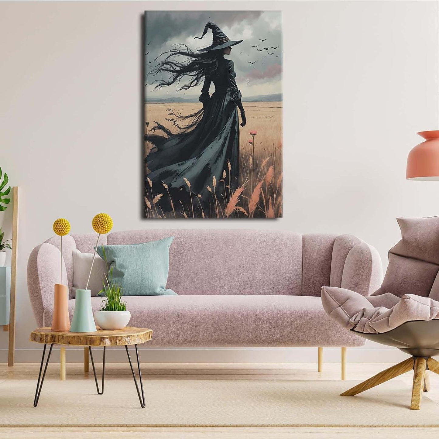 Gothic Decor Canvas Wall Art Witch in Rice Field Halloween Art Decor Print Nature Print Victorian Home Bedroom20x30in Wood Framed
