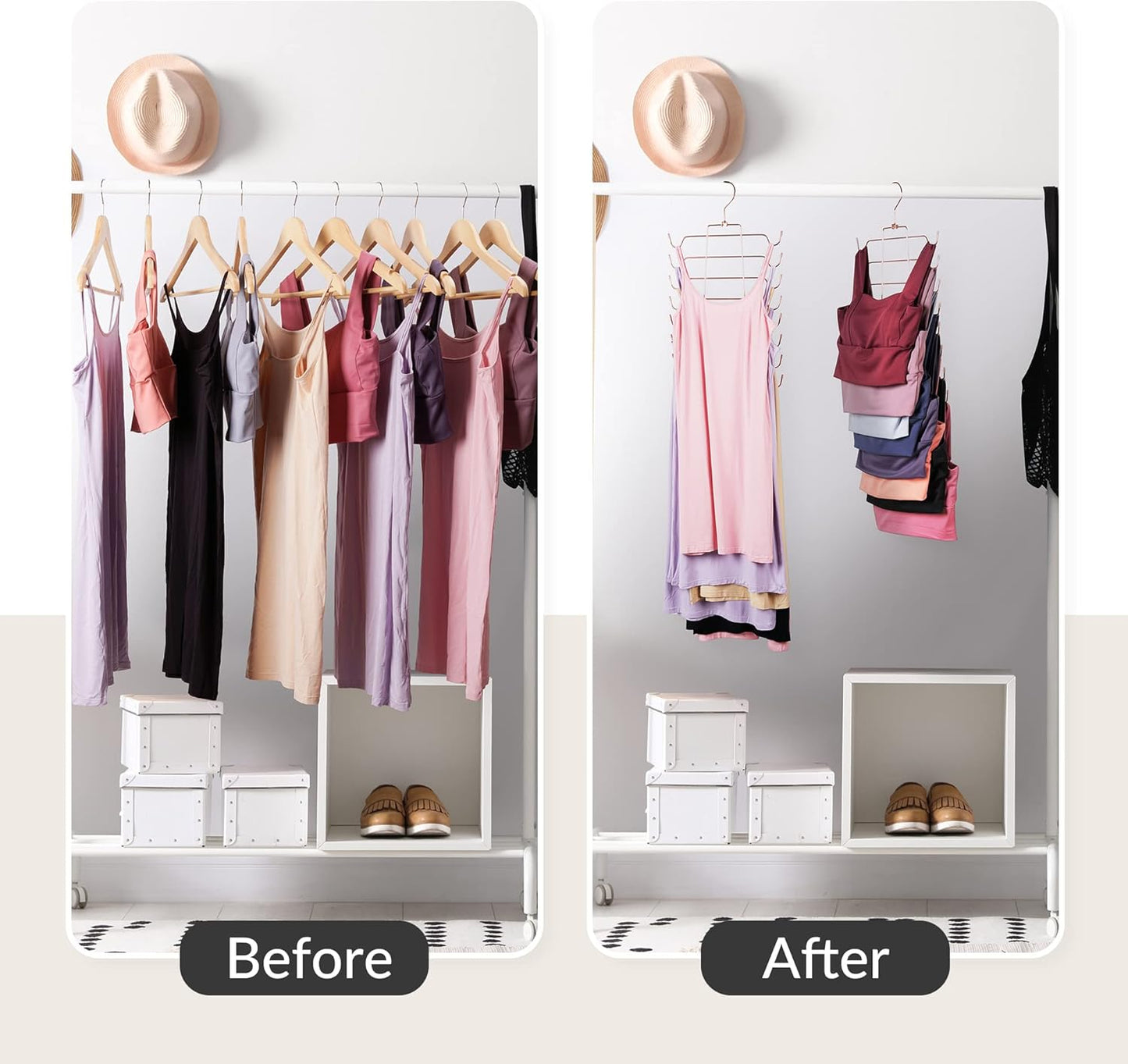 ZEDODIER Tank Top Hanger, Space Saving Bra Hangers, Non-Slip Hanging Sport Bras Holder, Closet Organizers and Storage for Camisoles Tank Tops Bras Ties Swimsuits Strappy Dress, Rose Gold
