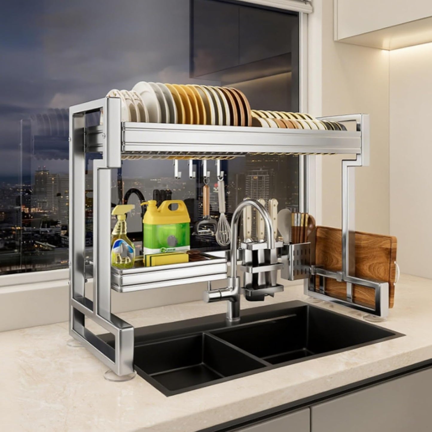 Kitchen Sink Rack Sink Above The Dish Drain Dish Washing Rack Stainless Steel Multifunctional Dish Storage Rack,Over The Sink Drying Rack for Dishes(1,85cm/33.5in)
