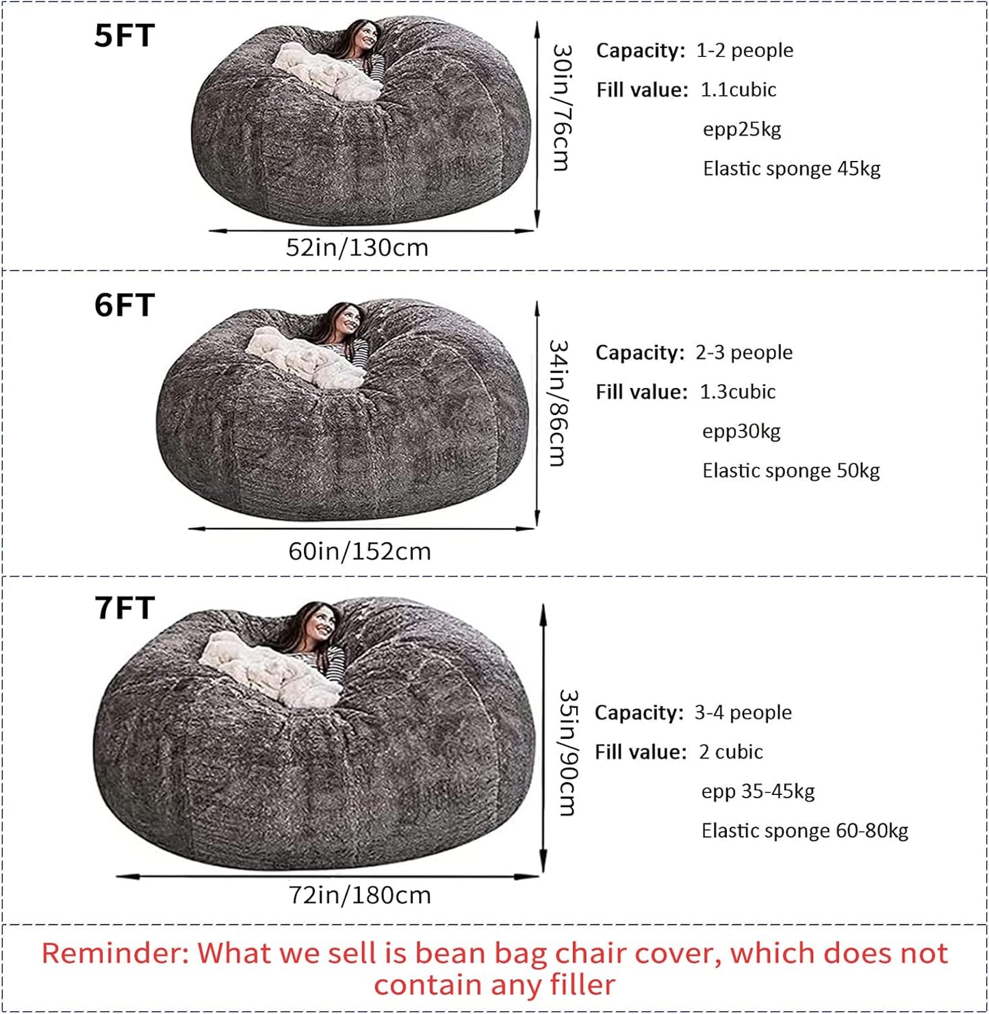 Big Huge Giant Bean Bag Chair for Adults, (No Filler) Bean Bag Chairs in Multiple Sizes and Colors Giant Foam-Filling Required- Machine Washable Covers, Double Stitched Seams (Peacock Blue,6FT)