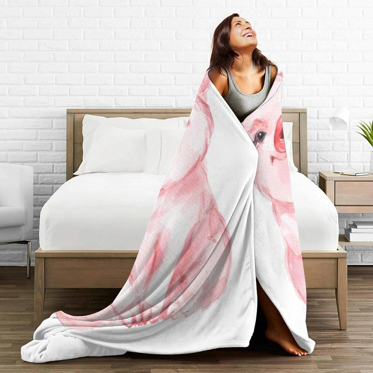 HGOD DESIGNS Lovely Pink Pig Watercolor Blanket, Super Soft Pig Throw Blanket 50"x60" Blanket for Bed Couch Chair Fall Winter Camping Living Room Office