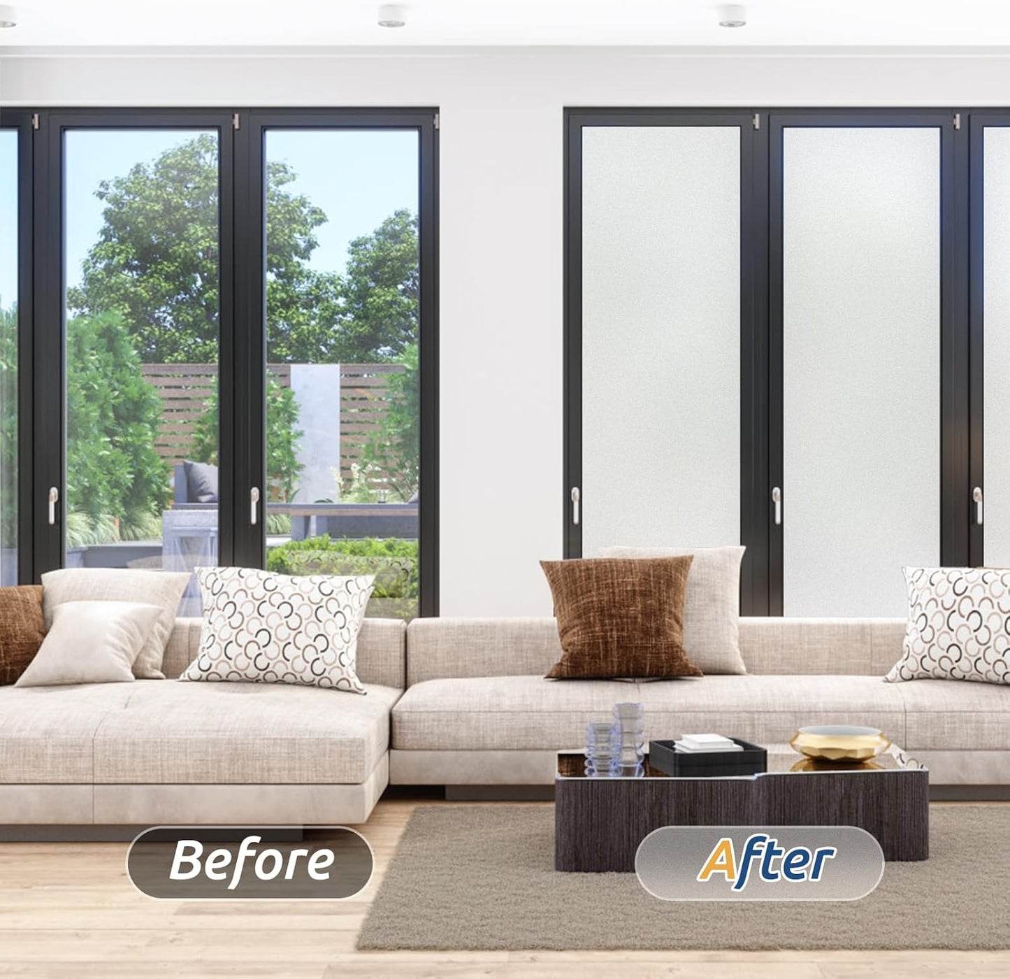 rabbitgoo Window Privacy Film, Frosted Glass Window Clings, Static Cling UV Heat Blocking Door Stickers for Home Bathroom, Removable Indoor Decal Coverings Day and Night, Pure, 35.4 x 157 Inches