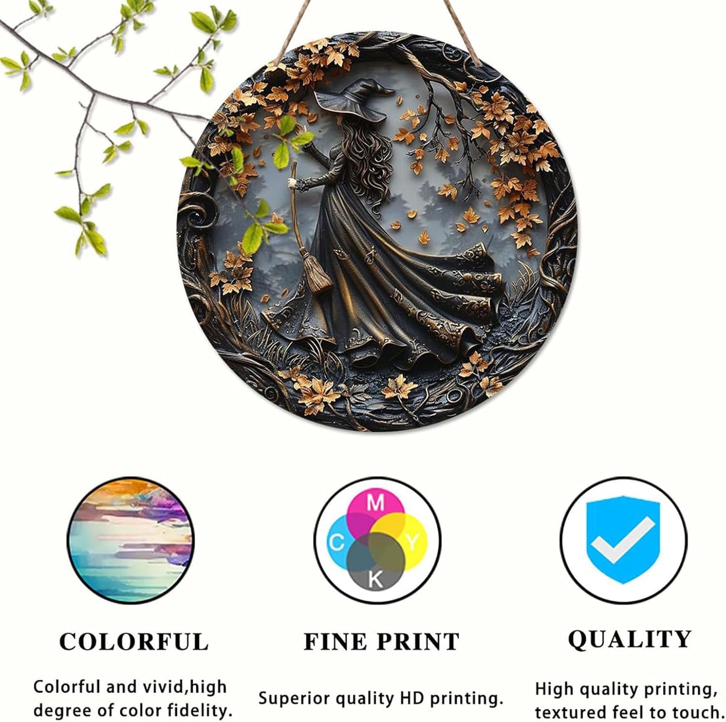 Fanyil/Olygee/Sherum/Shirem/Pubyfun/Glosrity/Libilin/Graddi/Solymody/Gowebs/Goredny/Vianys Witching Hour, Door Way Hanging Decor Halloween, 2D Wooden Round Witches Sign (A+B, ‎7.87")